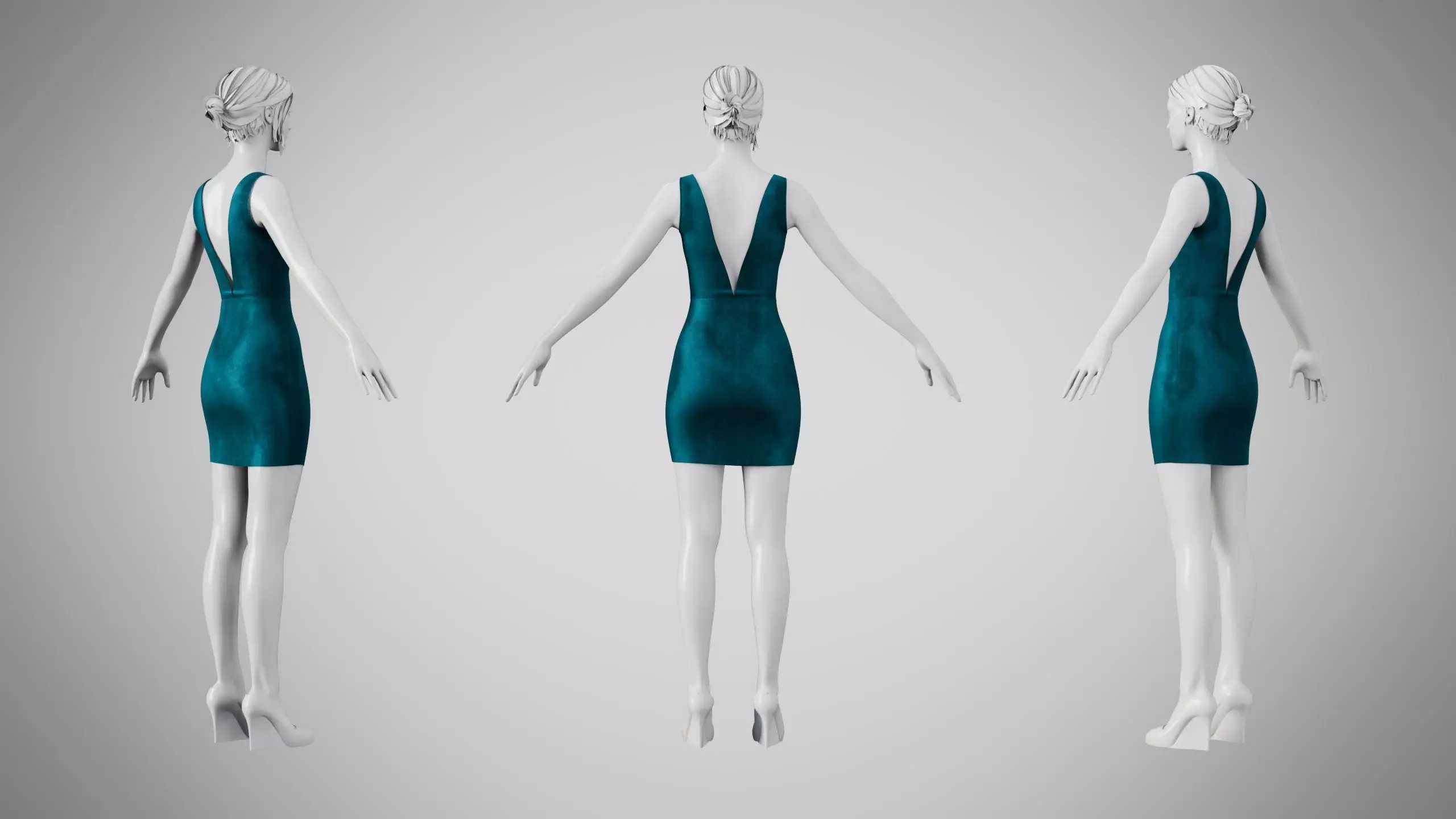 Dress 34 Teal Velvet Low-poly 3D model