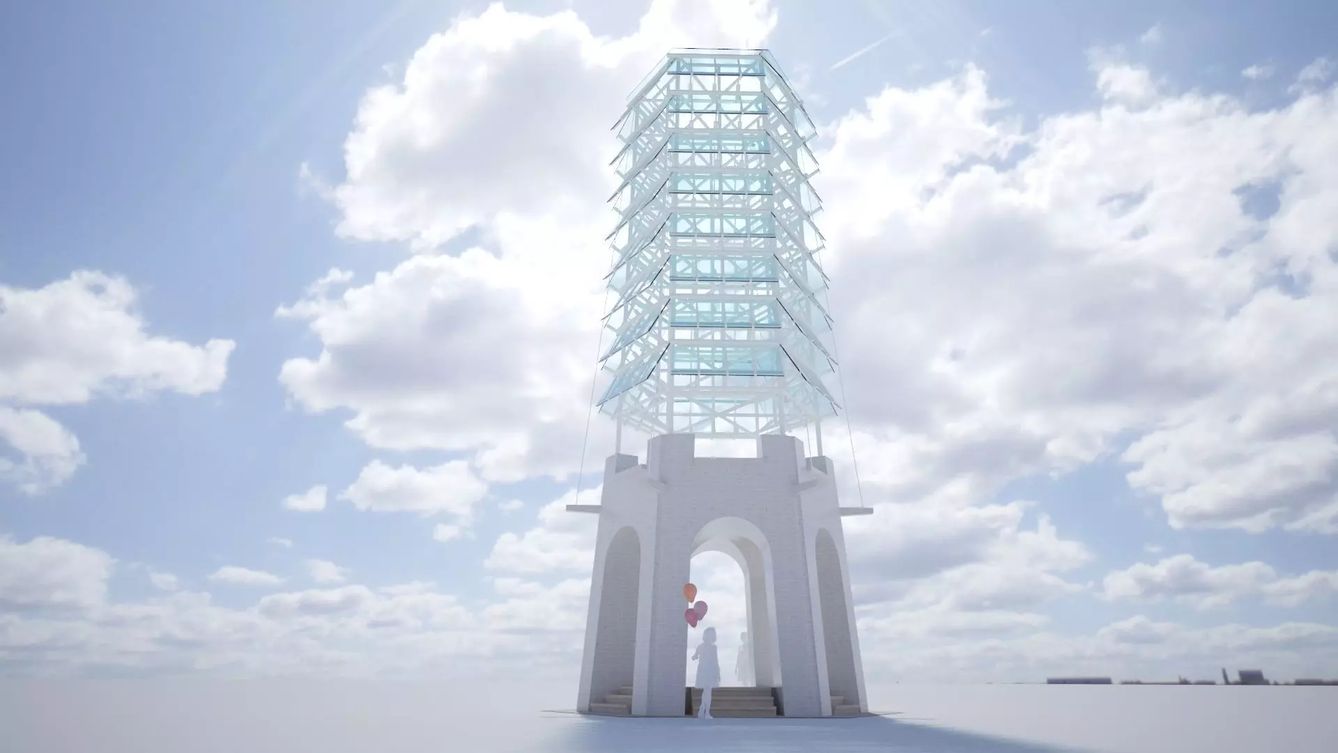 Hexagon Glass Observation Silk Road Tower 3D model