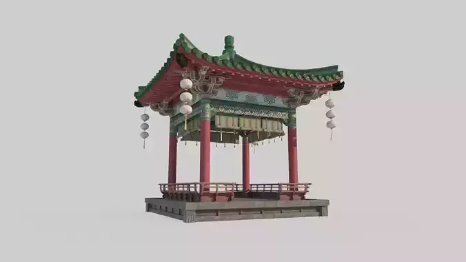 Ancient Asian architecture pavilions 3D model