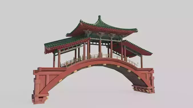 Ancient Asian Palace Wind and Rain Bridges 3D model