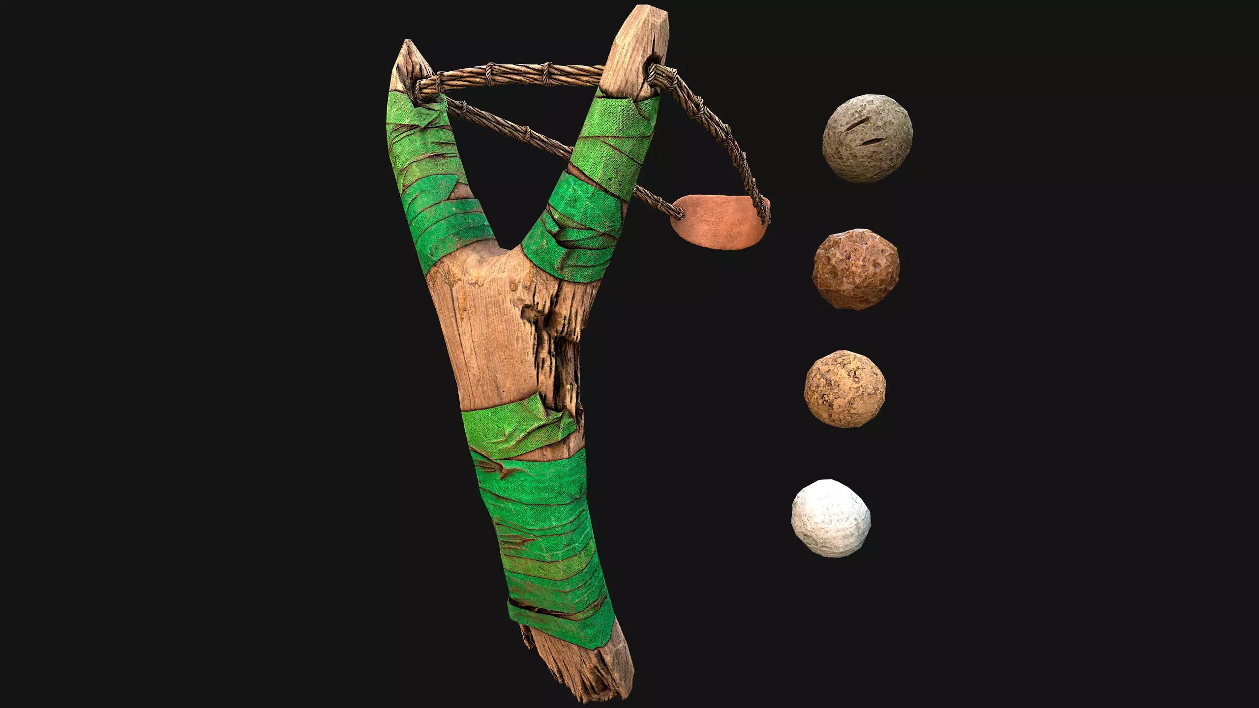 Medieval Wooden Slingshot Weapon for Shooting Range Low-poly 3D model