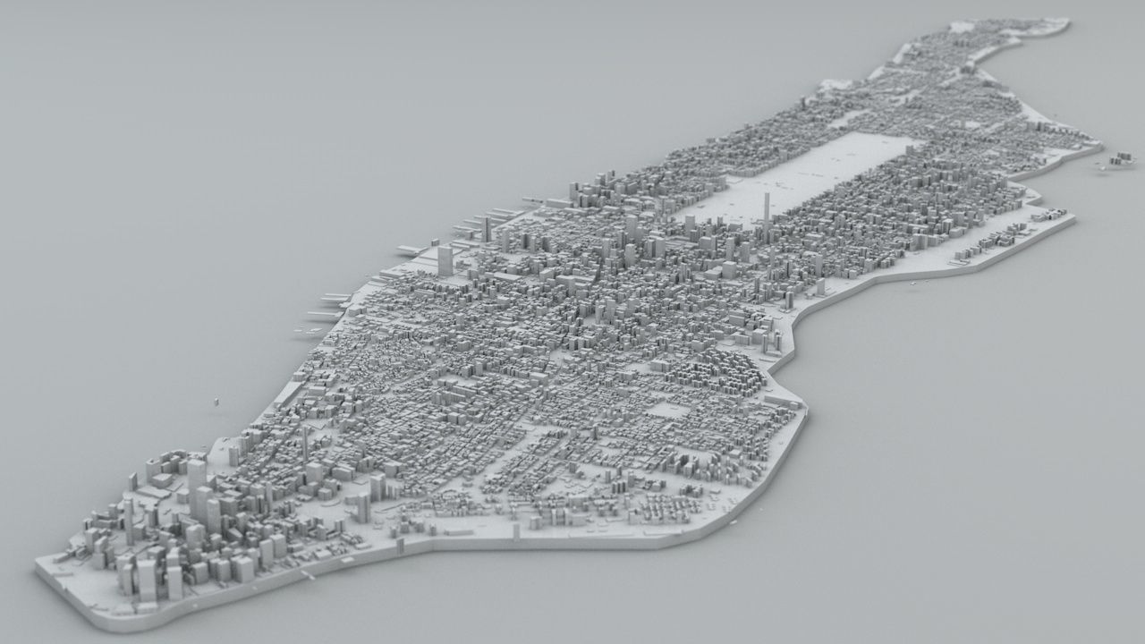 New York City Manhattan Island Streets and Buildings Low-poly 3D model_3