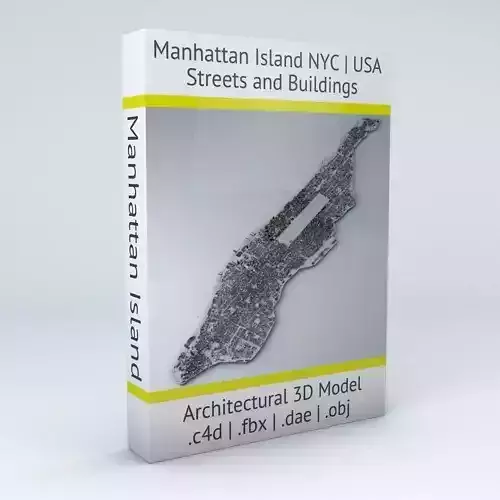 New York City Manhattan Island Streets and Buildings Low-poly 3D model