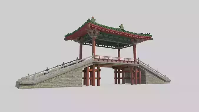 Asian ancient architecture palace small wind and rain bridge 3D model