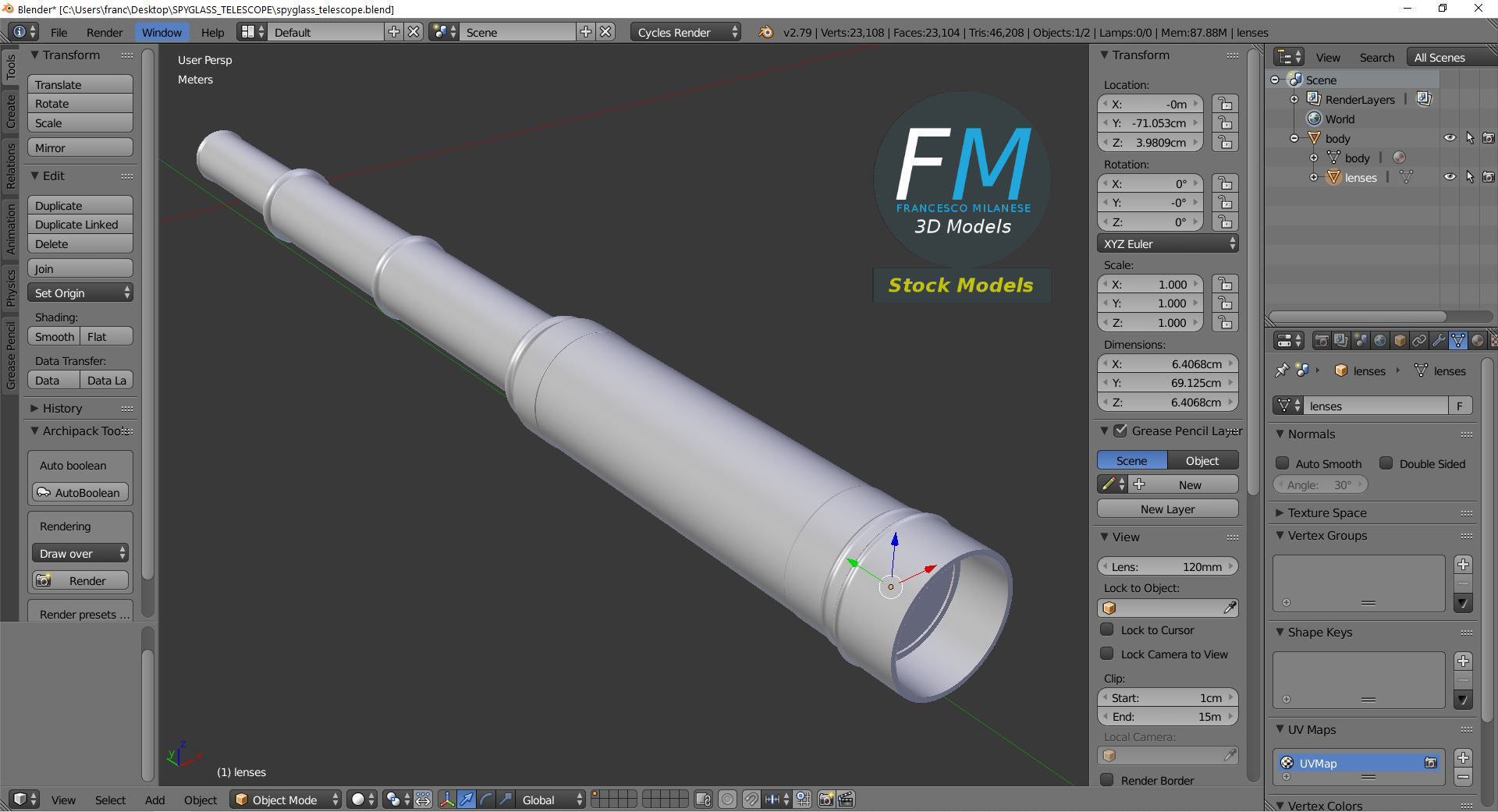 Spyglass telescope 3D model_9