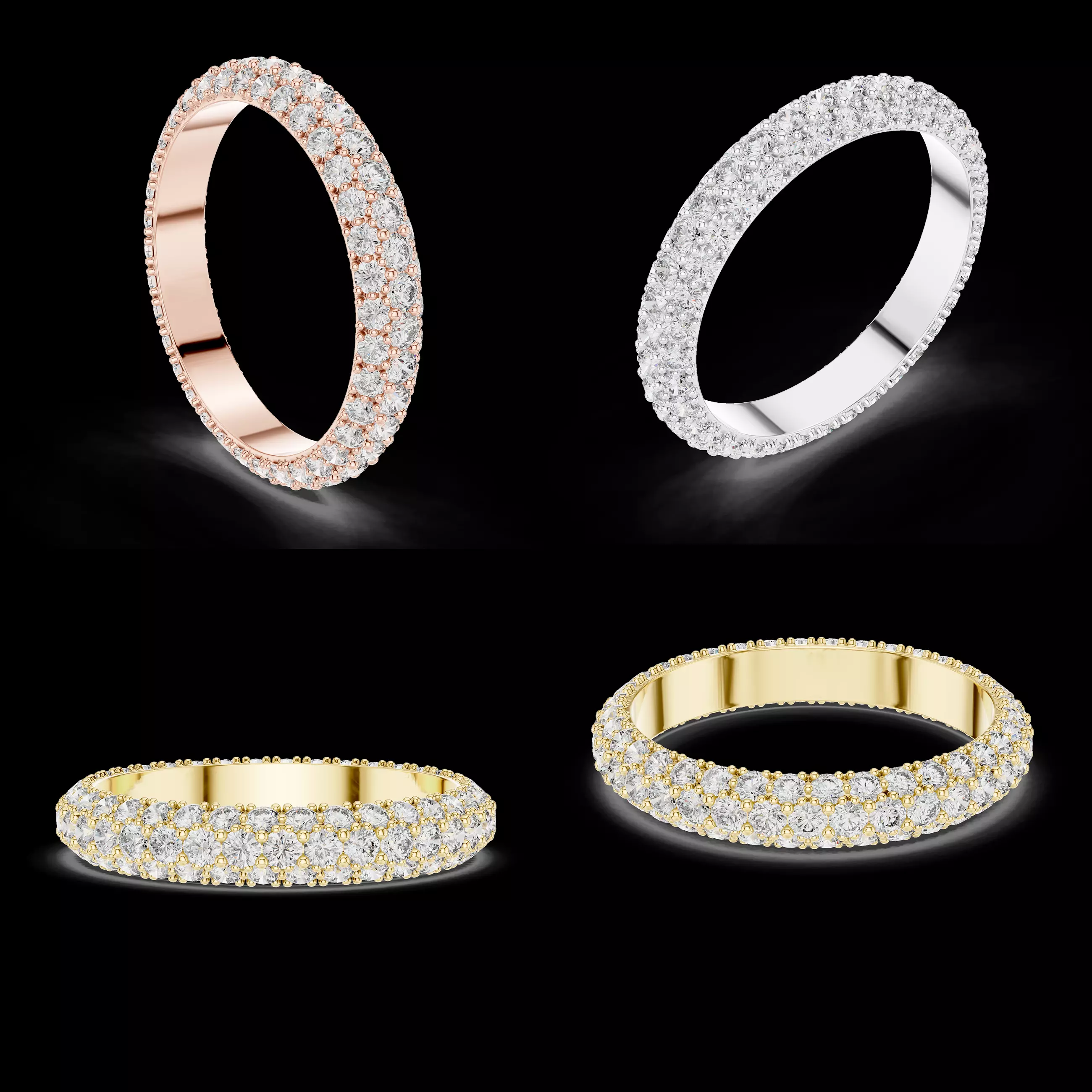 Triple Row Pave Diamond Eternity Band Ring Jewellery CAD Model 3D print model