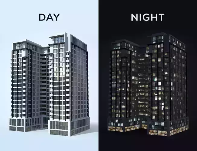 Apartment Building Day and Night Low-poly 3D model