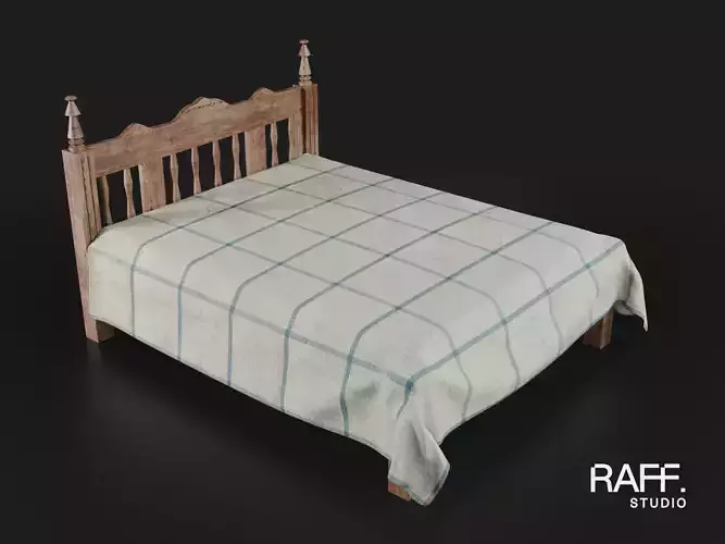 Double Bed - Rustic Wooden Bed - 8K Atlas