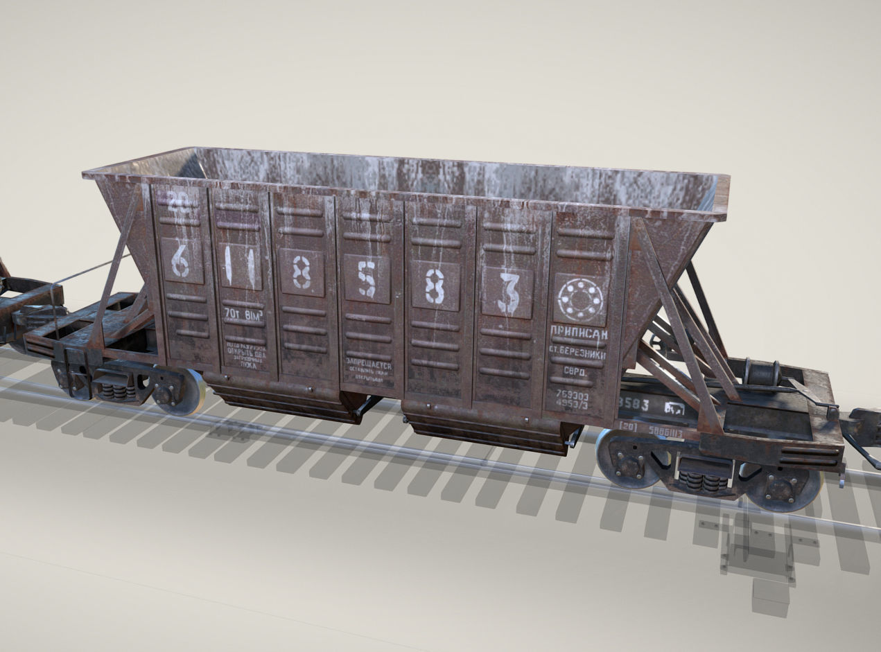 Railway Hopper Car vr2 Low-poly 3D model_3