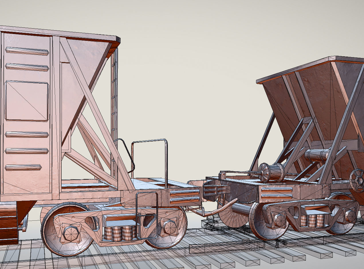 Railway Hopper Car vr2 Low-poly 3D model_5