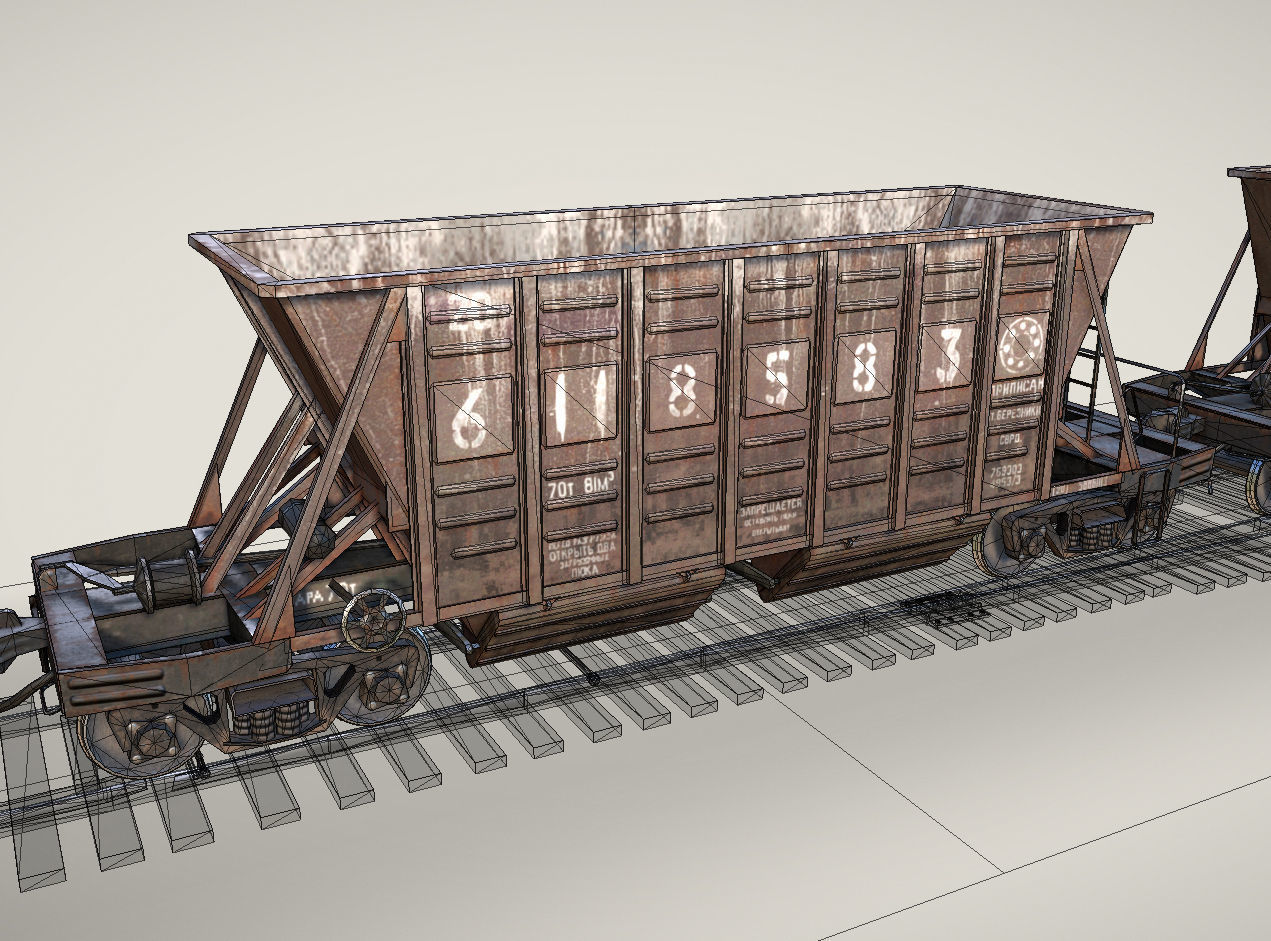 Railway Hopper Car vr2 Low-poly 3D model_1