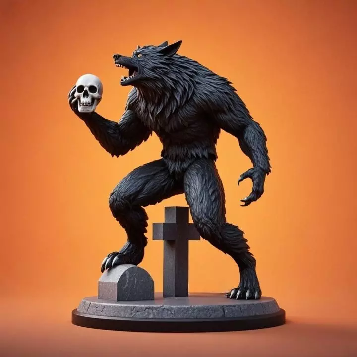 3333 Ivory Werewolf Howling with Skull 3D Model STL 3D print model