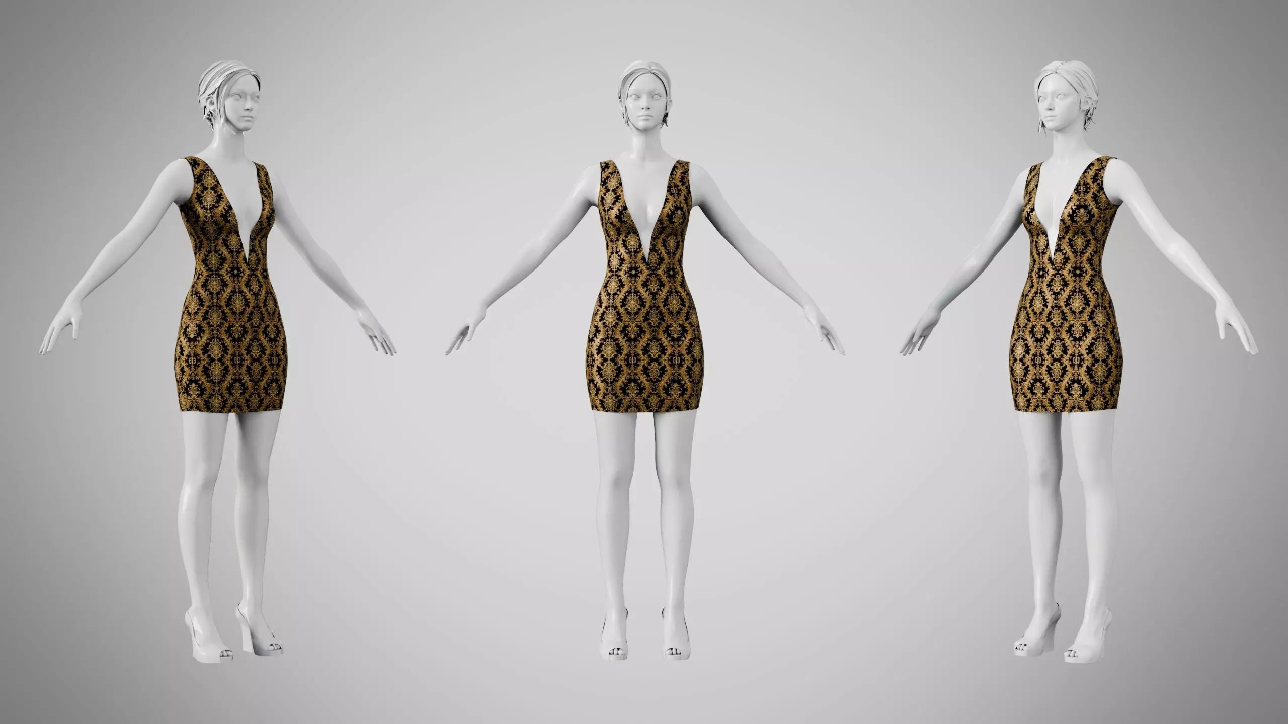 Dress 34 Black Gold Empress Velvet Low-poly 3D model