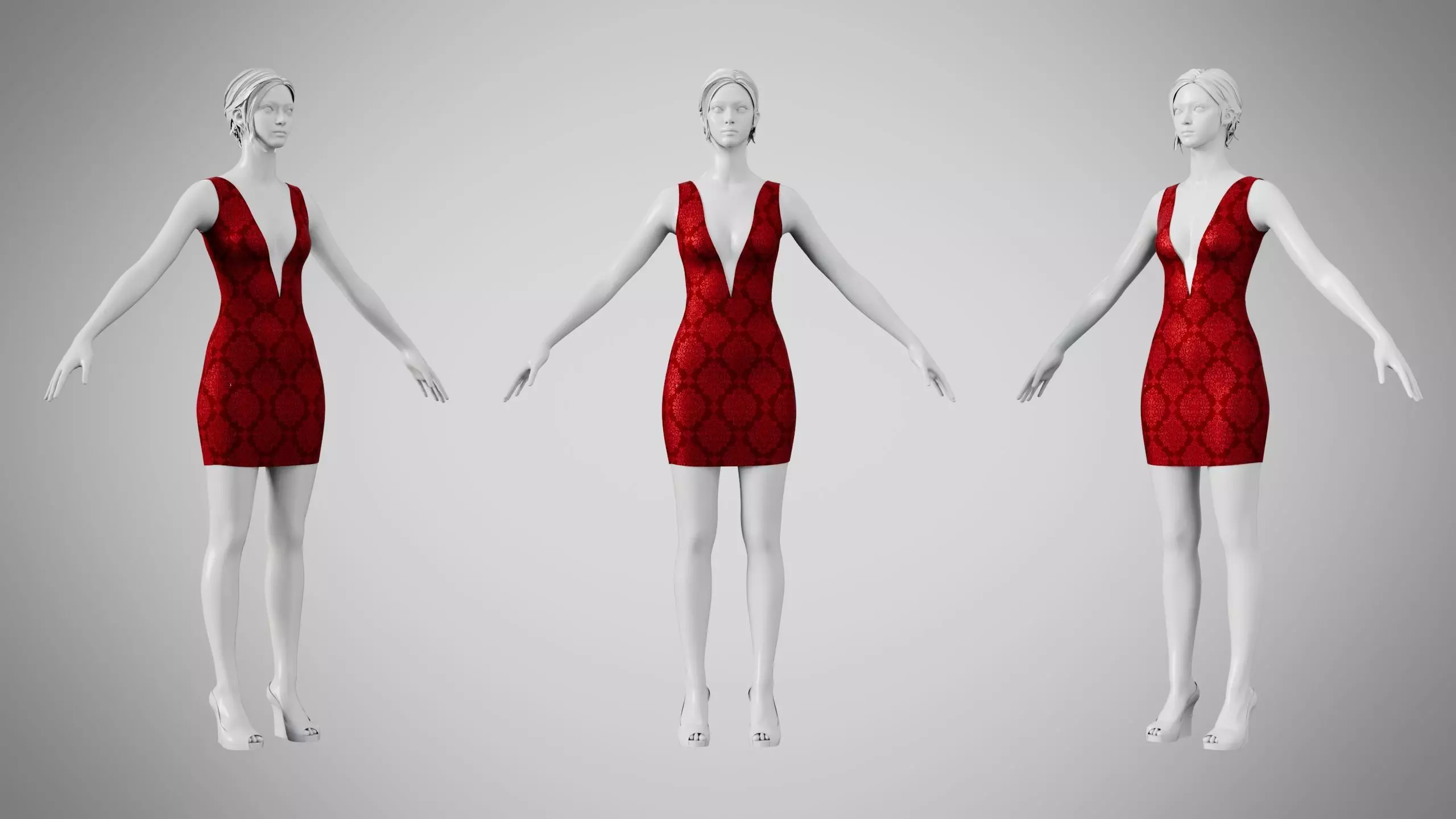Dress 34 Crimson Royale Velvet v2 Low-poly 3D model