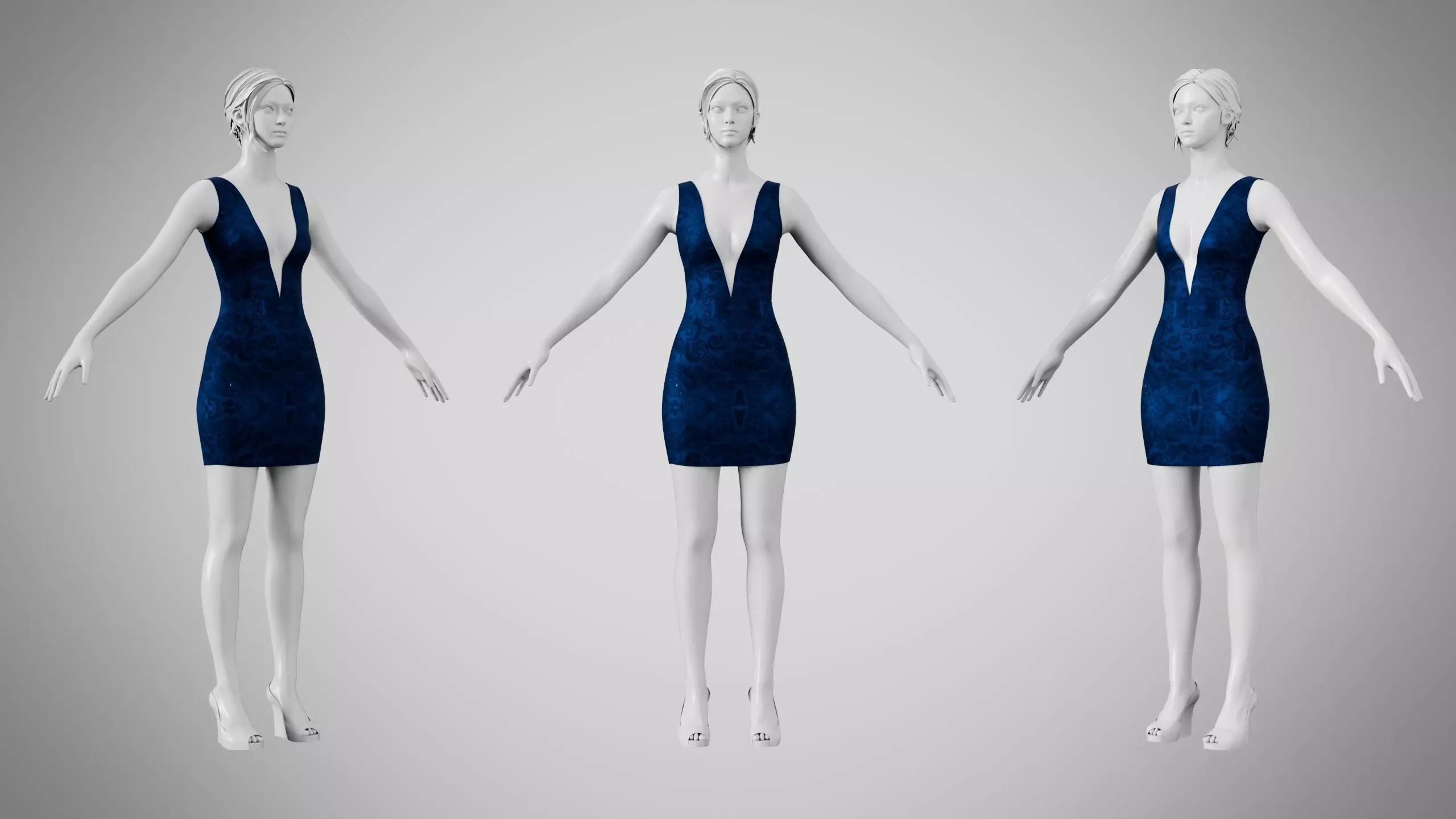 Dress 34 Sapphire Mist Velvet v2 Low-poly 3D model