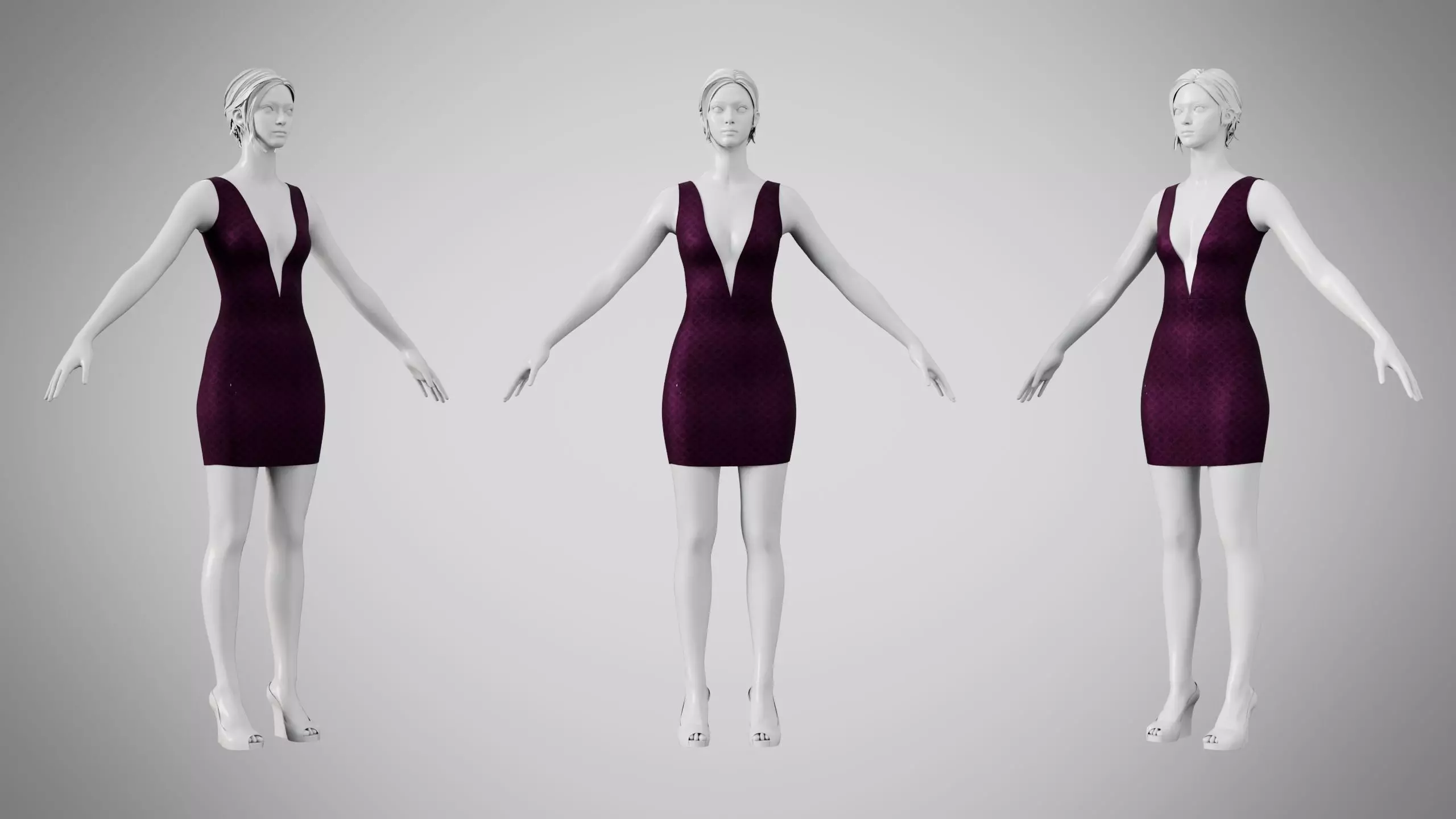 Dress 34 Velvet Plum Dream v2 Low-poly 3D model