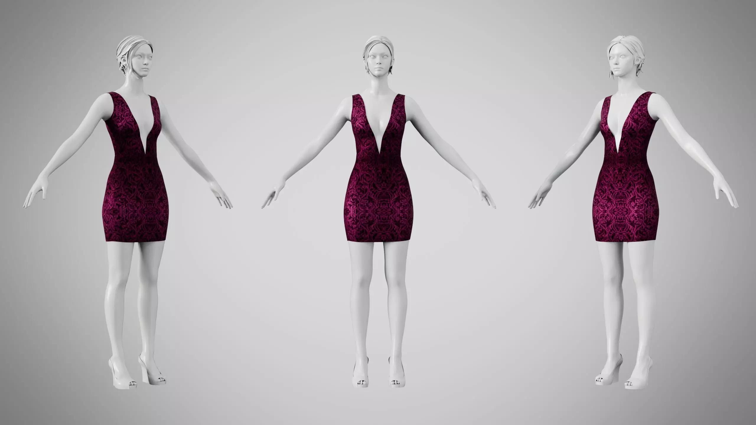 Dress 34 Velvet Plum Dream Low-poly 3D model