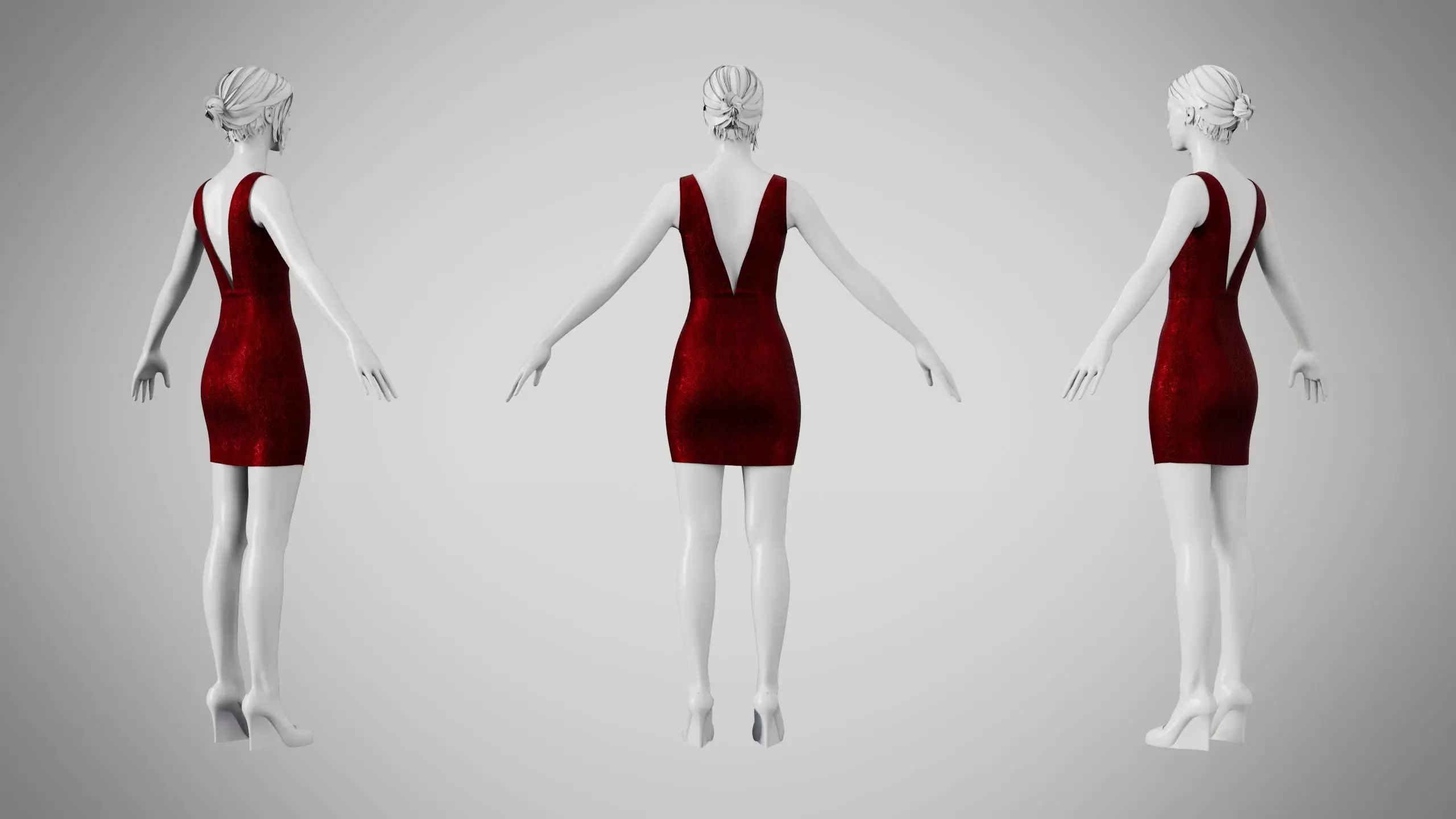 Dress 34 Burgundy Velvet With Design Low-poly 3D model