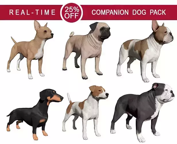 Companion Dog Pack Low-poly 3D model