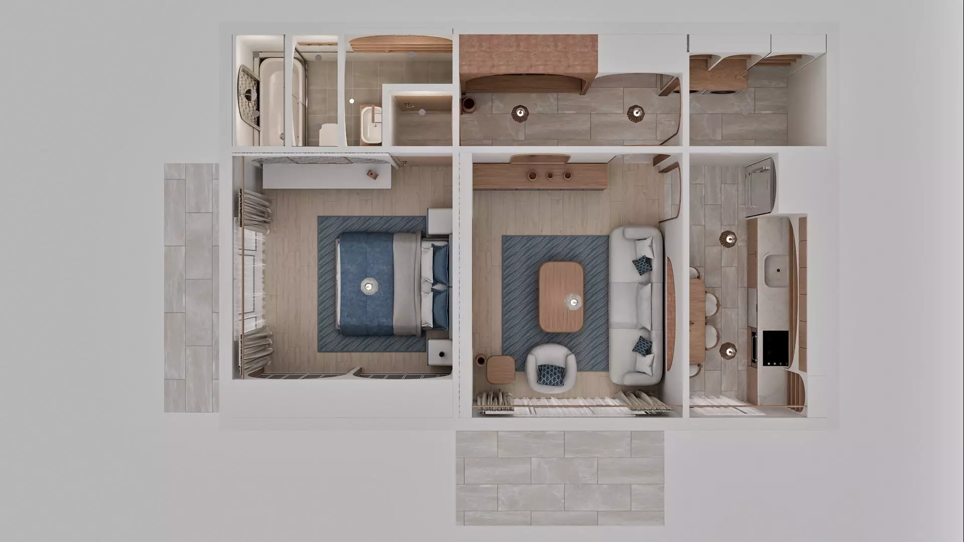 Mediterranean Apartment Interior Complete 3D Scene Floor Plan Low-poly 3D model