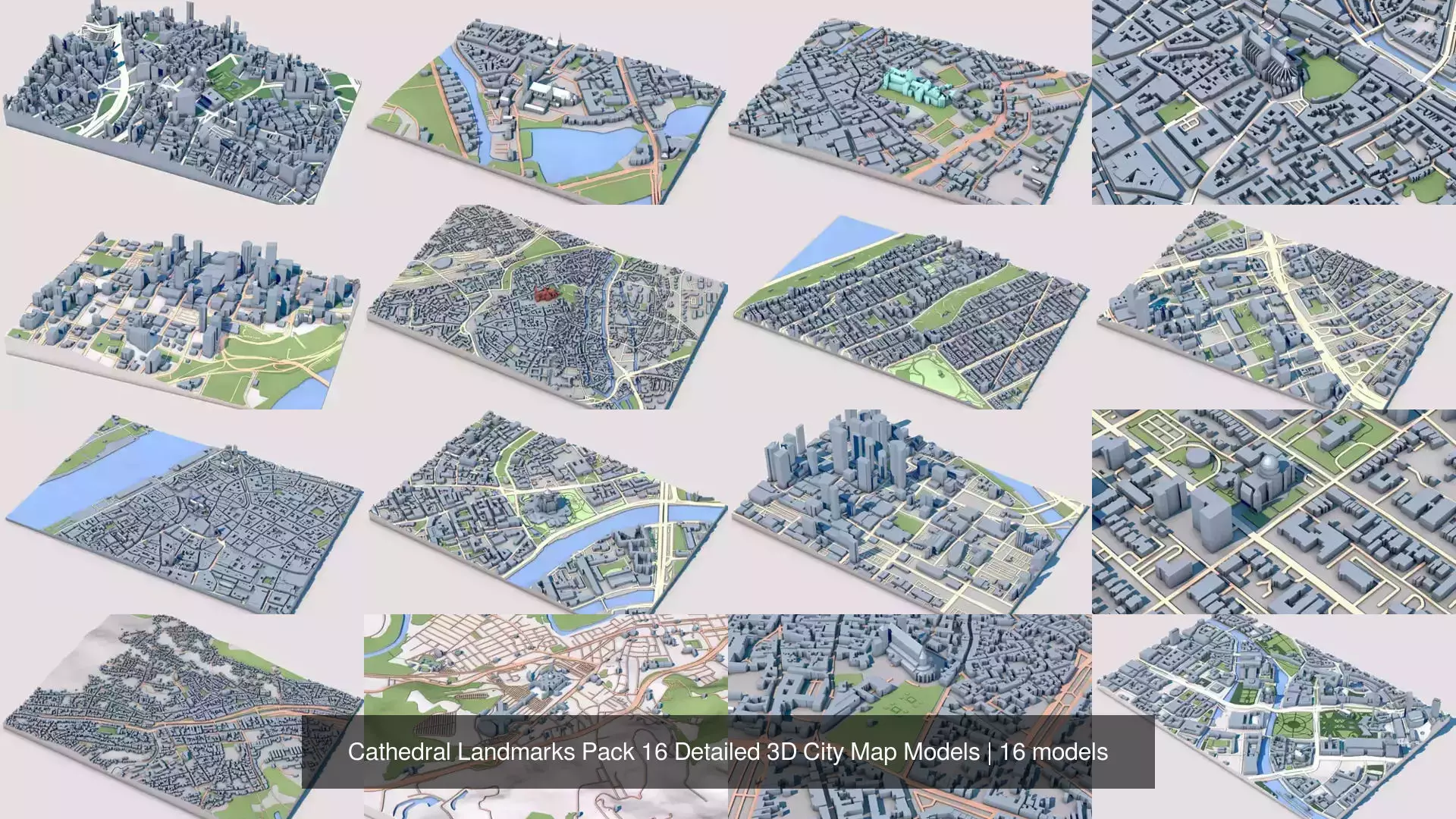 Cathedral Landmarks Pack 16 Detailed 3D City Map Models