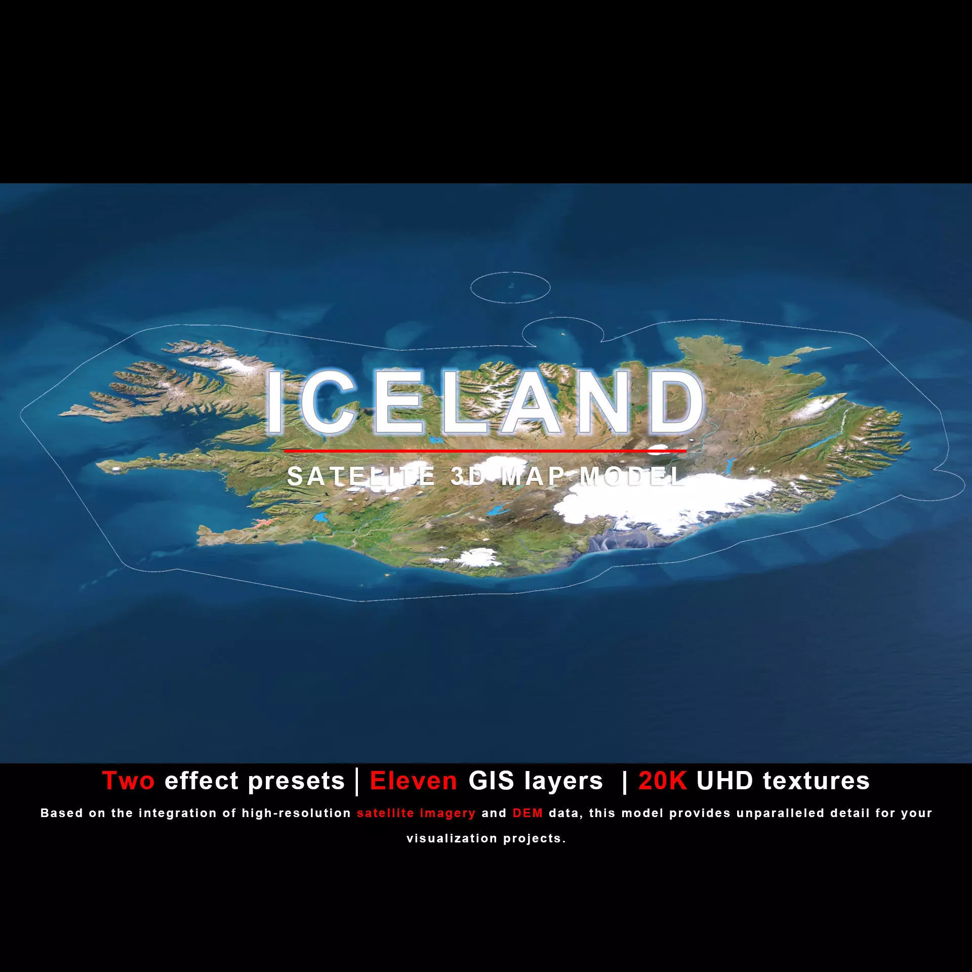 Iceland Map - 20K Realistic Satellite Terrain - Elevation 3D model