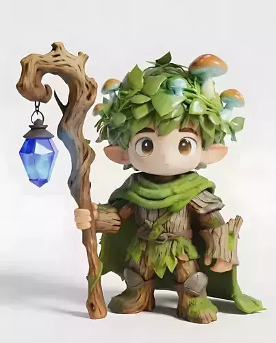 Mystical Forest Druid Chibi Character 3D Model