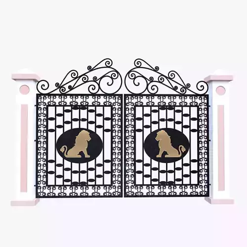 Ornamental Iron Entrance Gate with Lion Motifs 3D Model