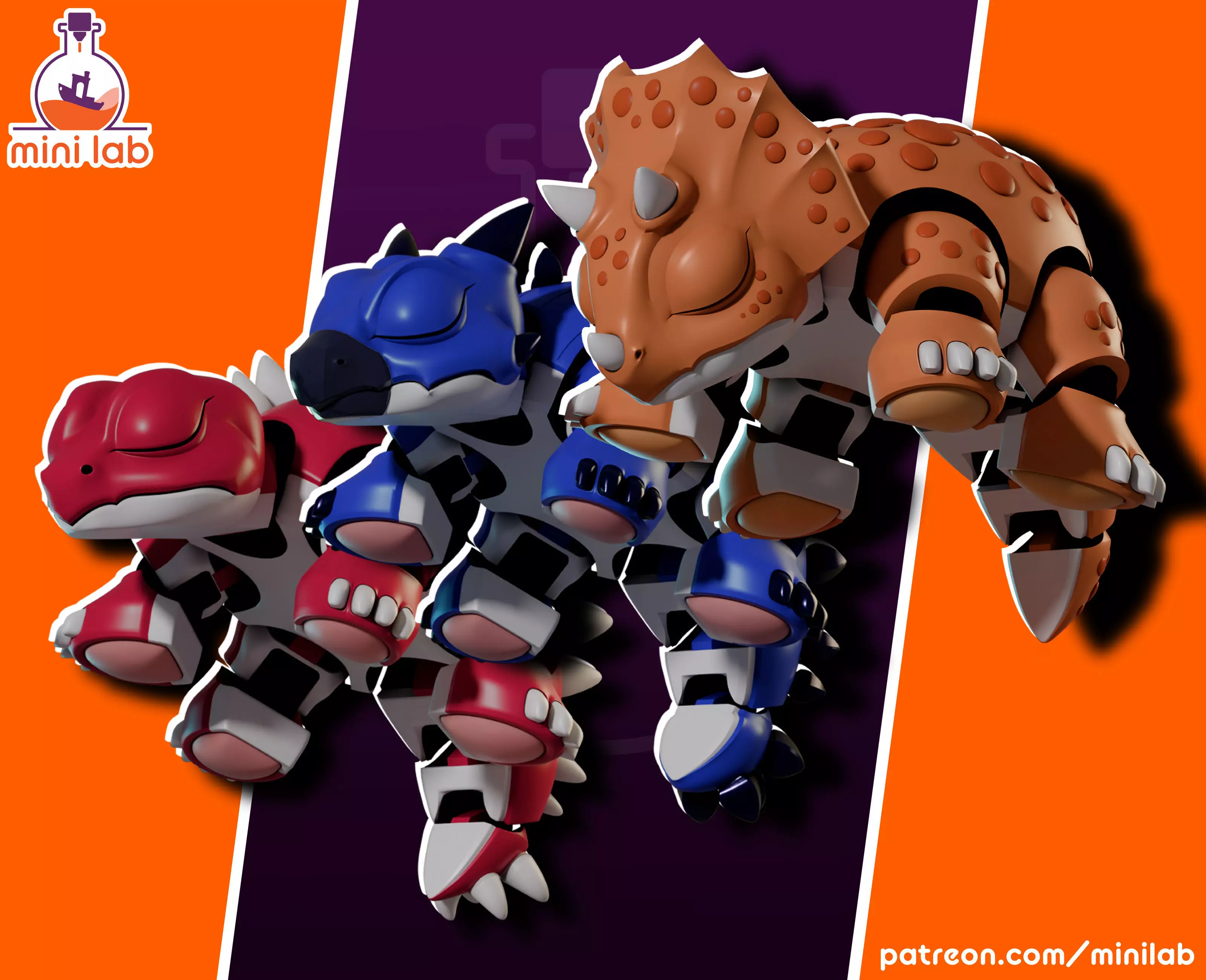 ARTICULATED SLEEPING DINO 01- 02- 03 - PACK 3D print model