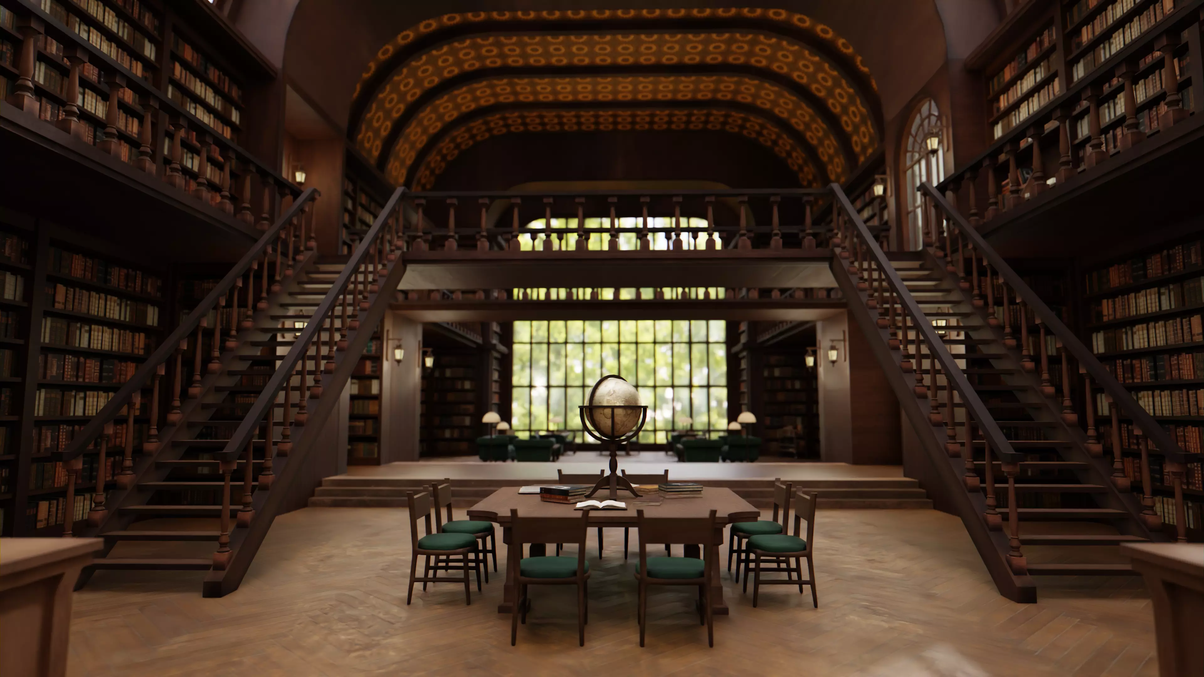 Fantasy library Low-poly 3D model