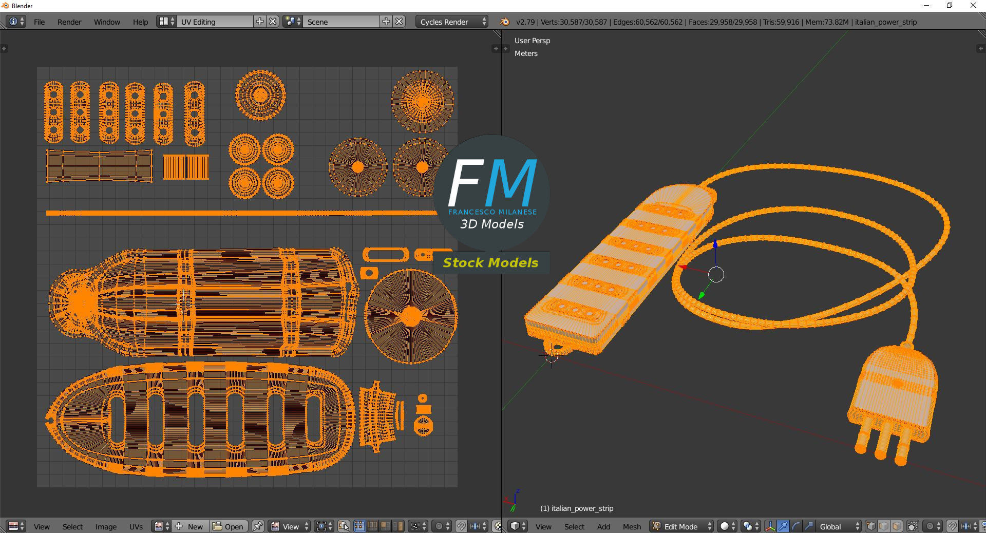 Italian power strip 3D model_10
