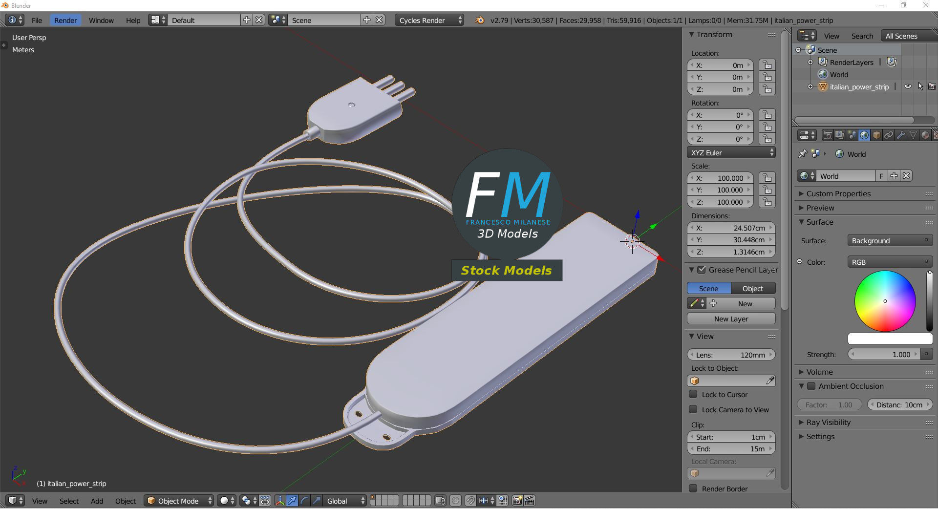 Italian power strip 3D model_9