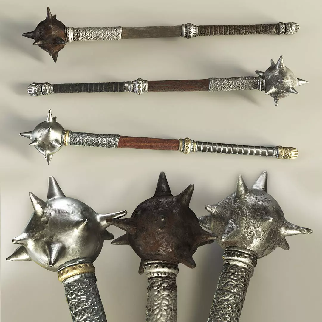 Morningstar sword with spikes Low-poly 3D model_0