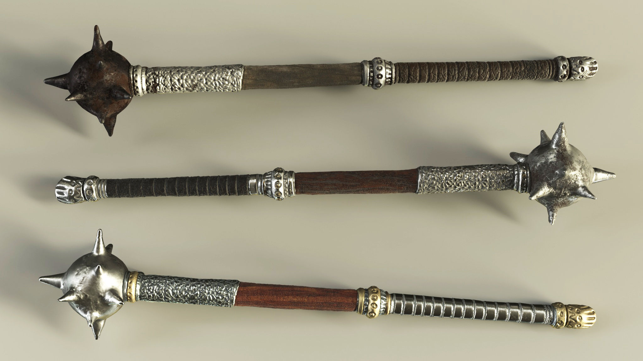 Morningstar sword with spikes Low-poly 3D model_1