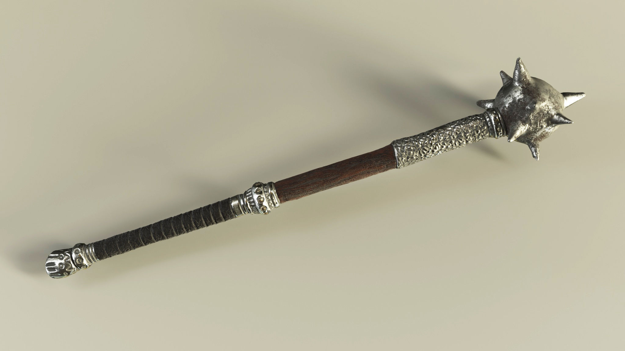 Morningstar sword with spikes Low-poly 3D model_4