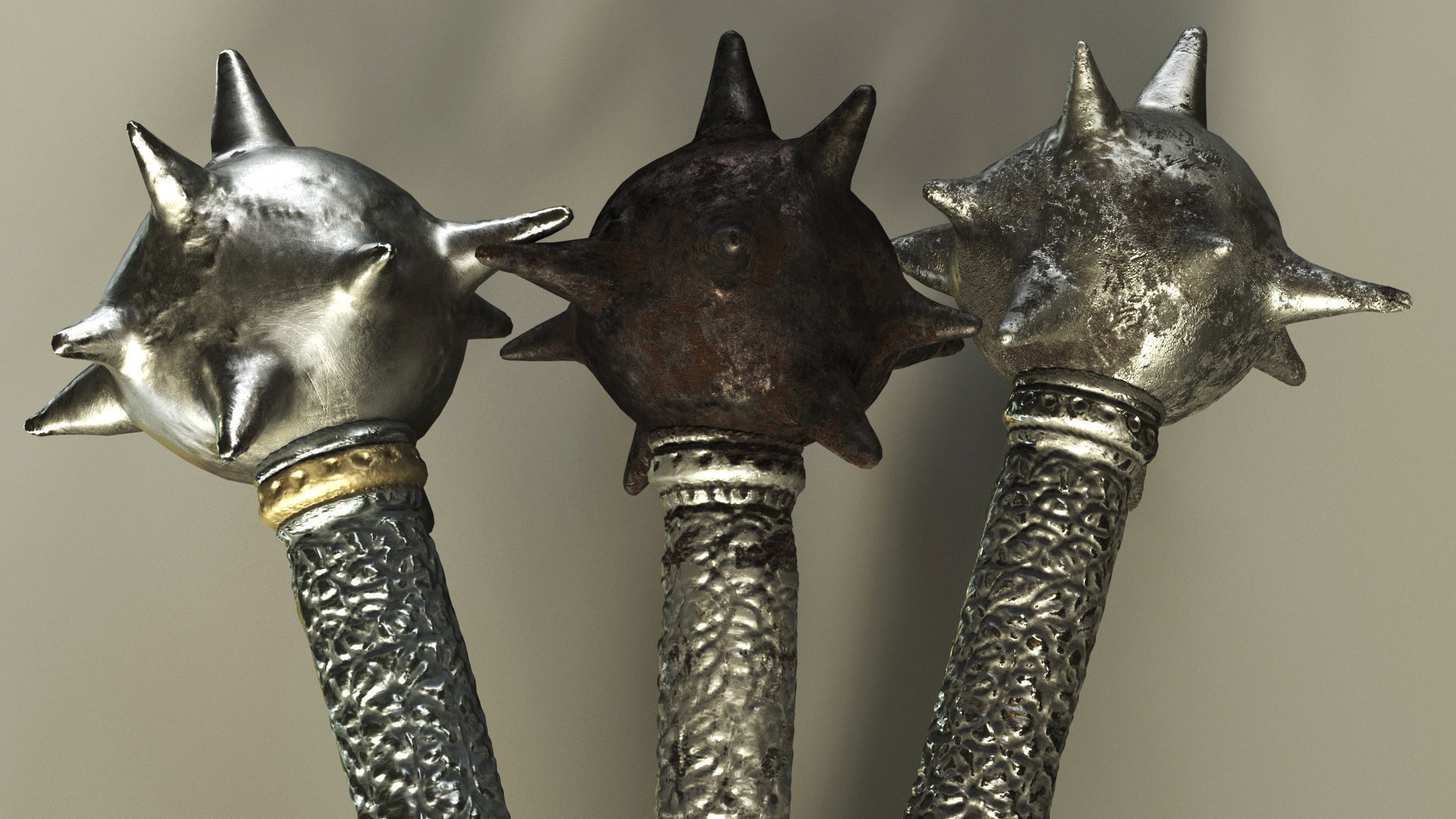 Morningstar sword with spikes Low-poly 3D model_5