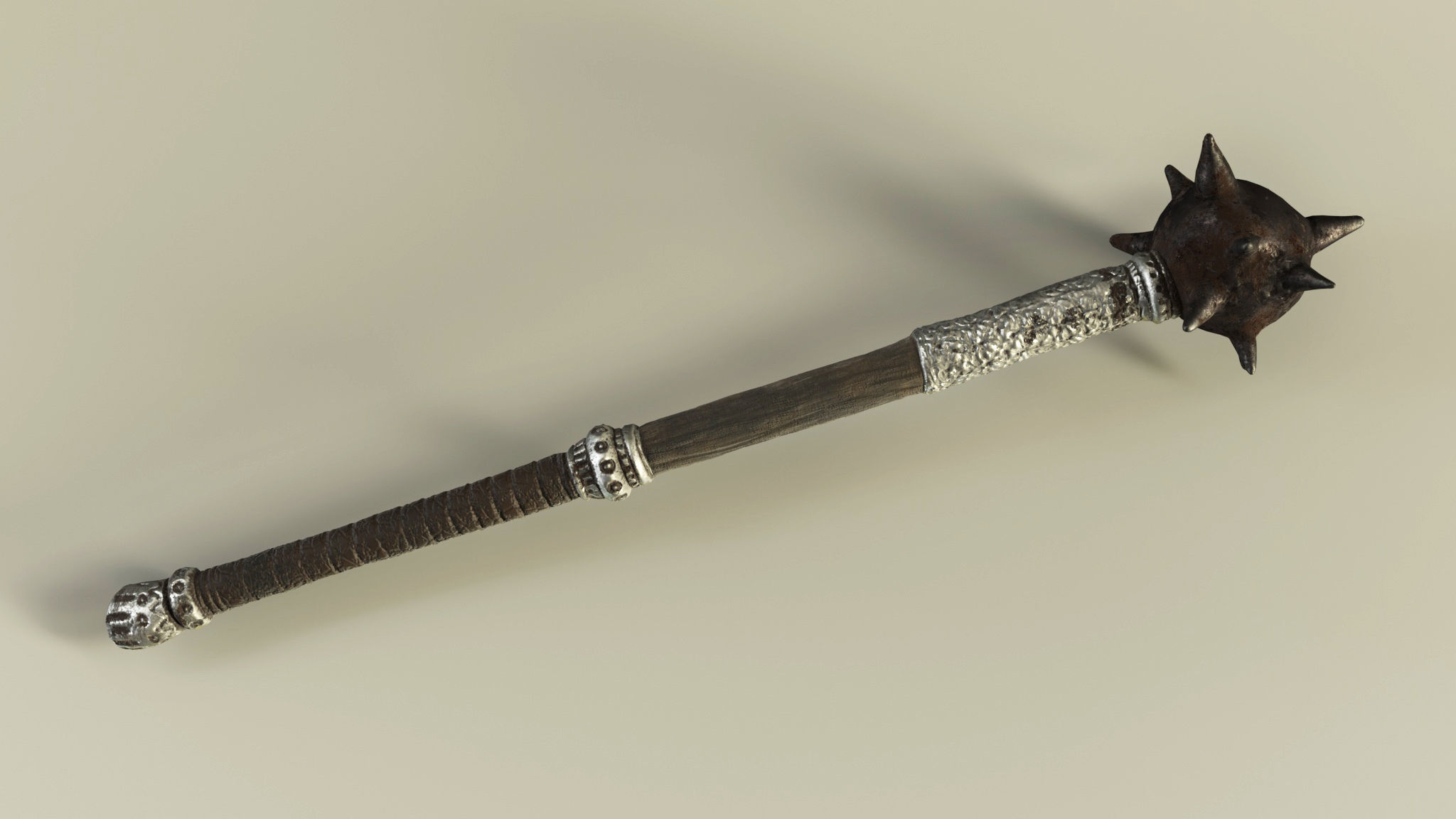 Morningstar sword with spikes Low-poly 3D model_2