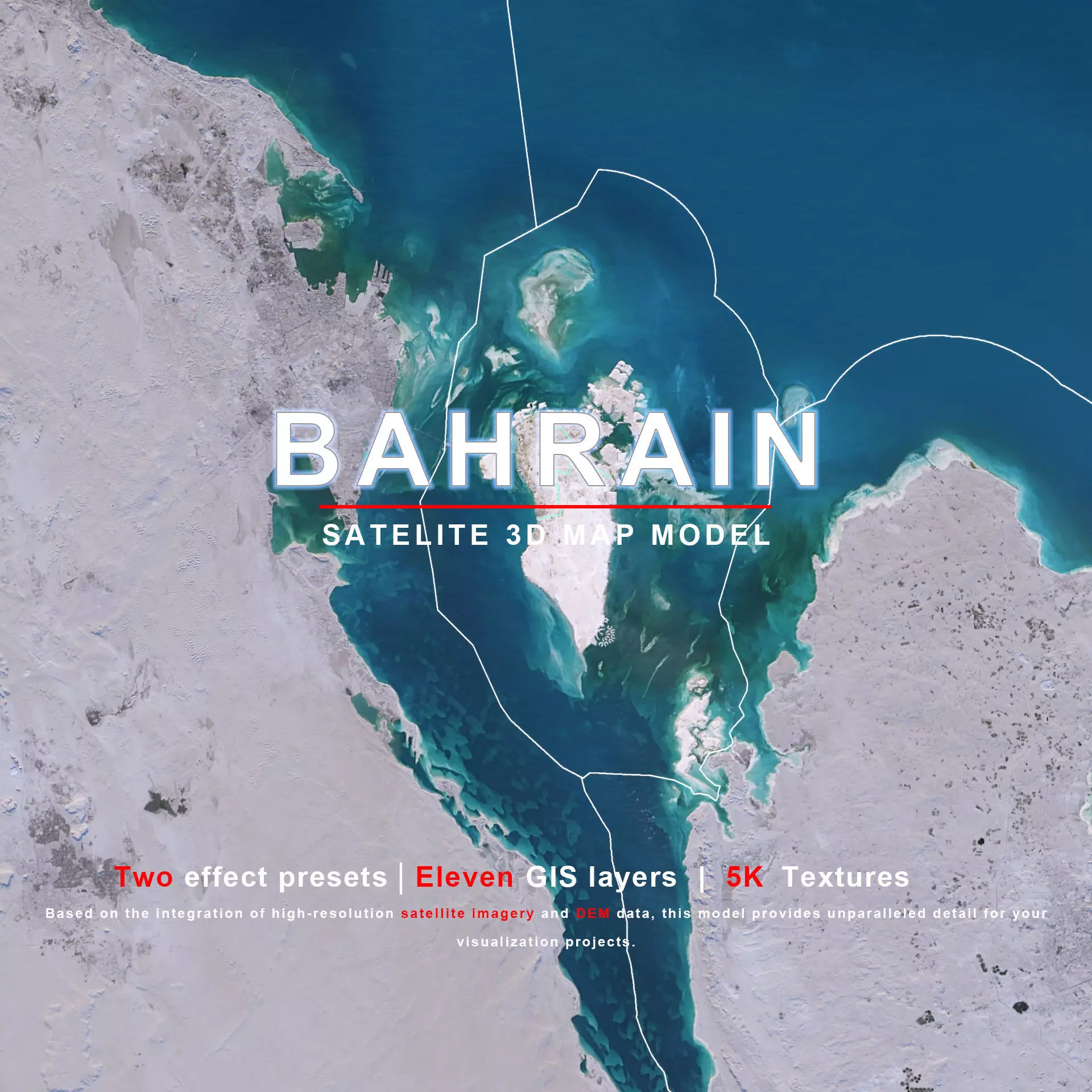 Bahrain Map - 5K Realistic Satellite Terrain - Elevation 3D model