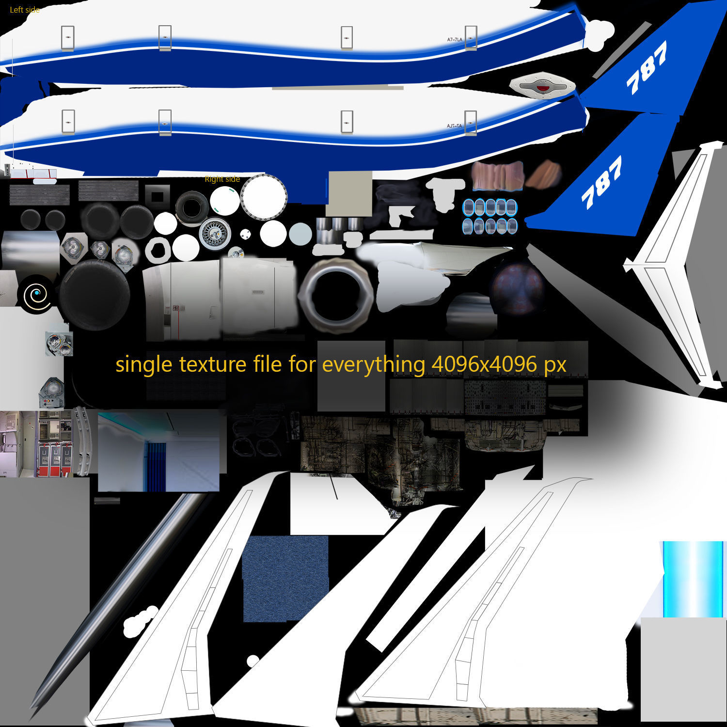 Boeing 787 DREAMLINER high detailed no name livery Low-poly 3D model_11