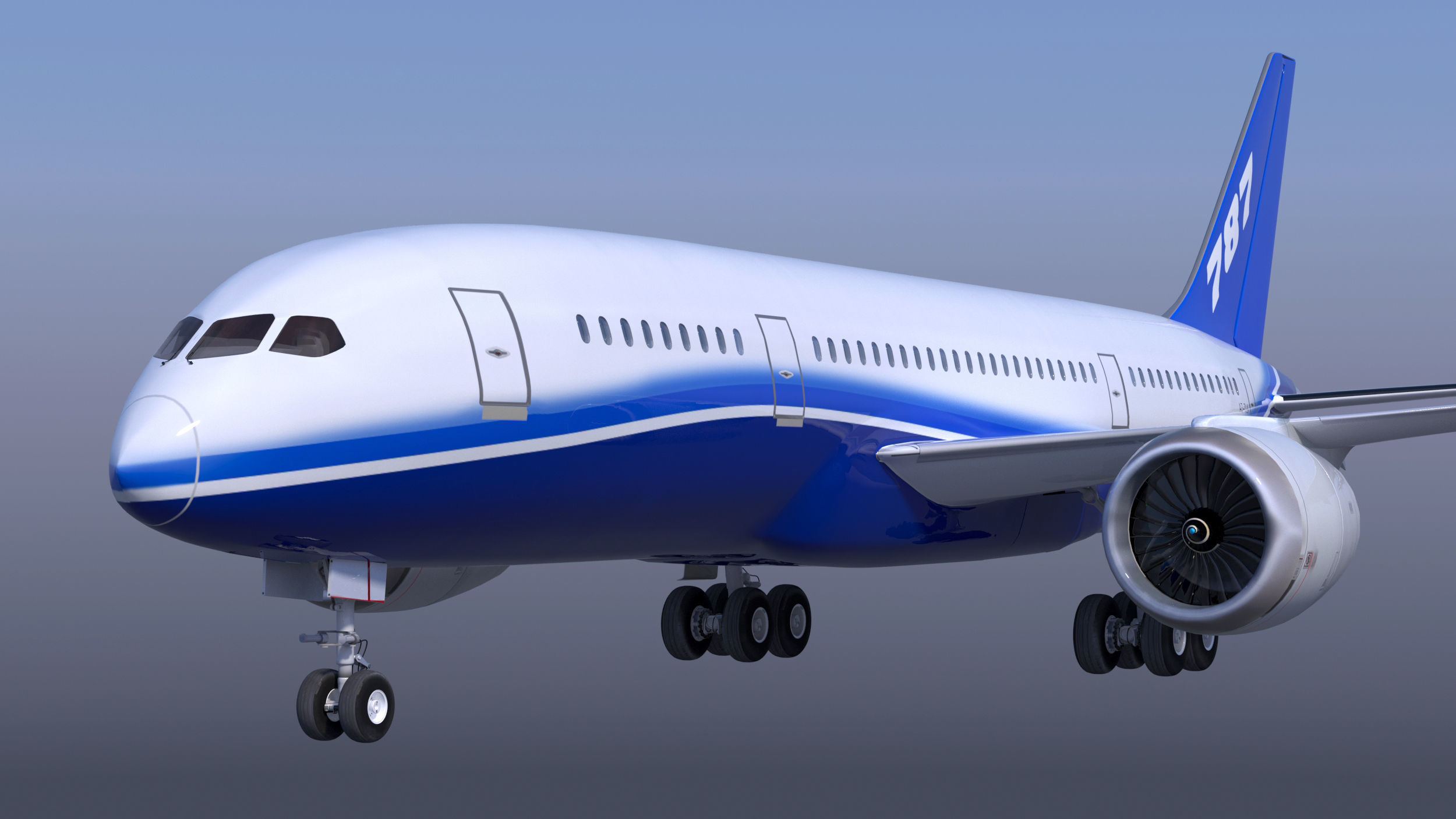 Boeing 787 DREAMLINER high detailed no name livery Low-poly 3D model_1