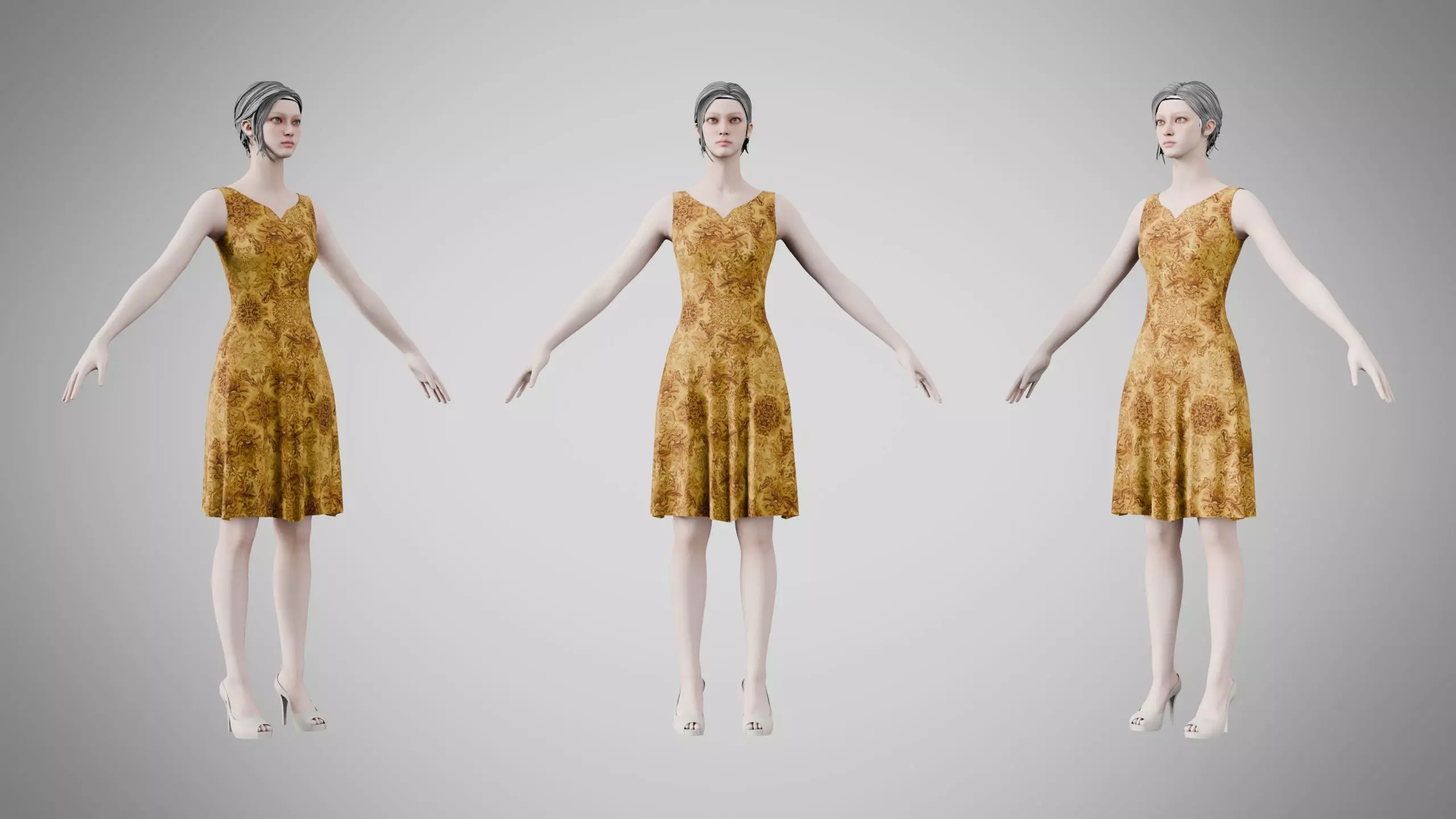 Dress 36 Amber Stream Brocade Low-poly 3D model
