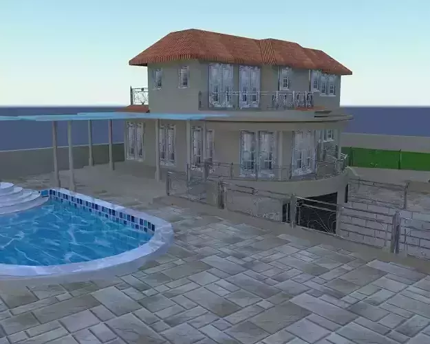 Exterior of Modern house including door windows grill and pool