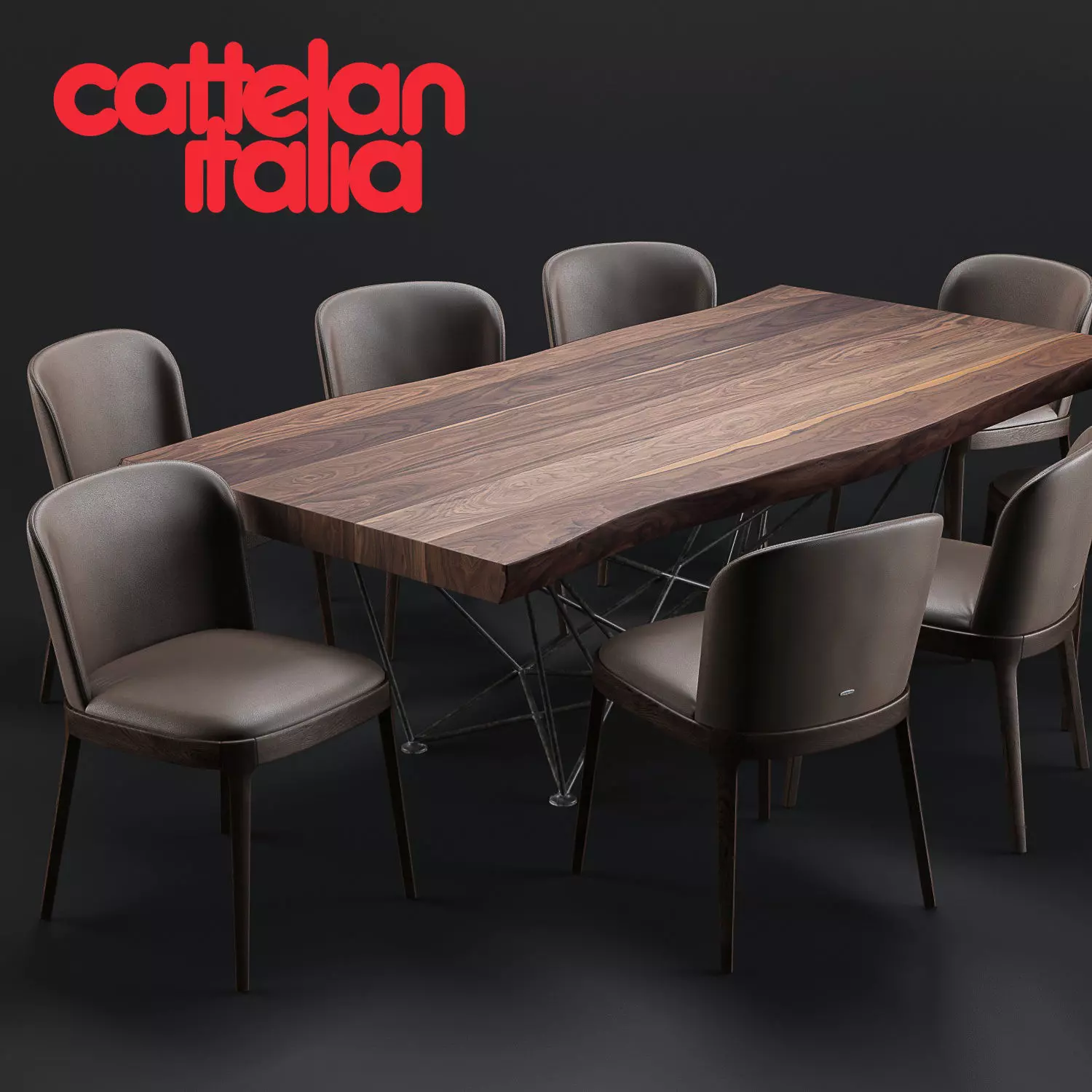 Cattelan Italia Gordon Deep Wood Table Magda Chair 3D model_0