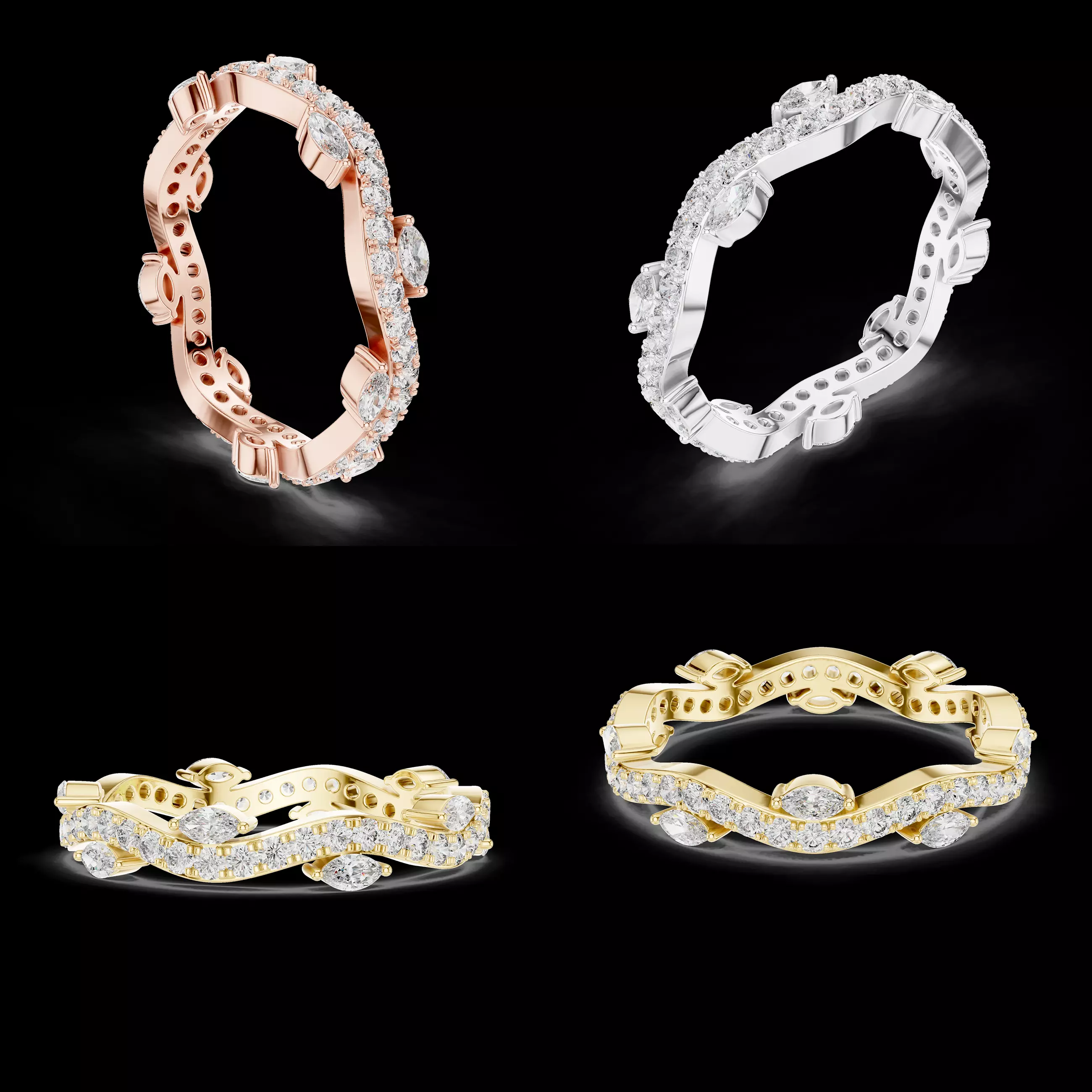 Wave Pave Diamond Eternity Ring 3D Model Jewelry CAD STL 3D print model