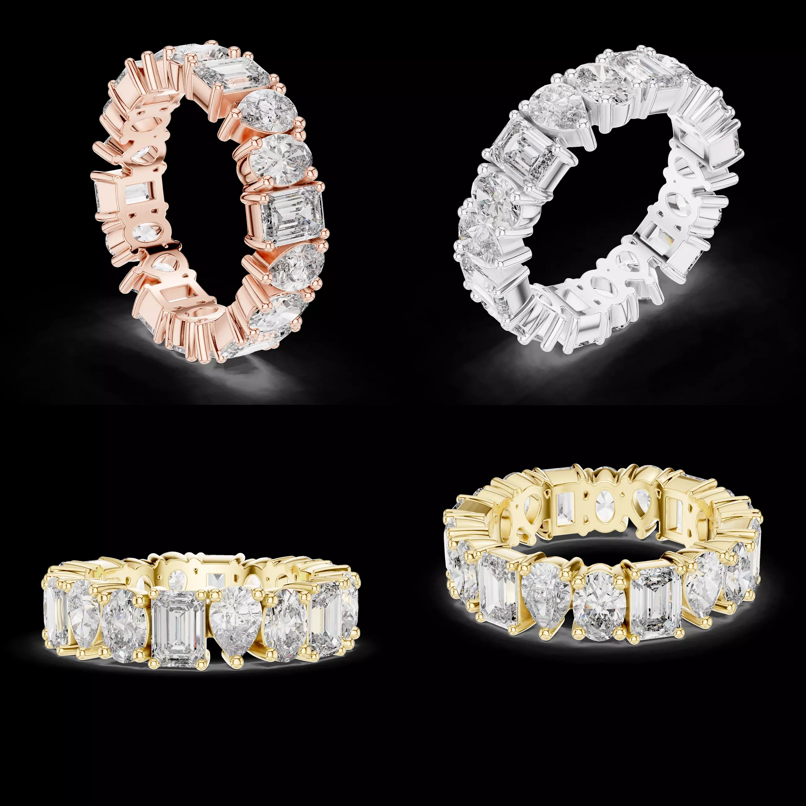Mixed Cut Diamond Eternity Ring 3D Model Jewelry CAD STL 3D print model