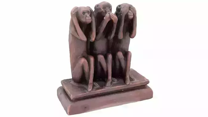 Three Monkeys Figurine - High and Low Poly versions Low-poly 3D model