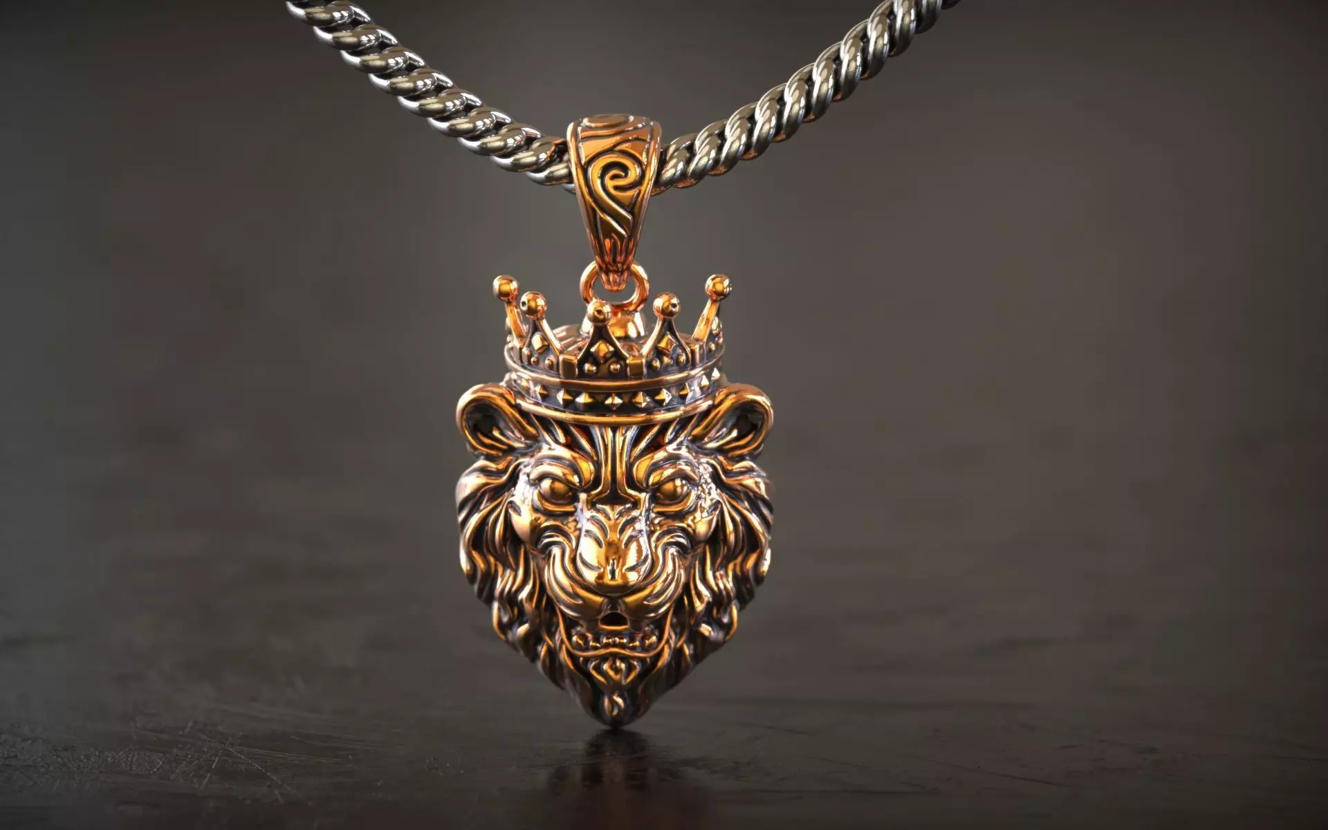 King Lion Head Pendant with Crown 3D print model