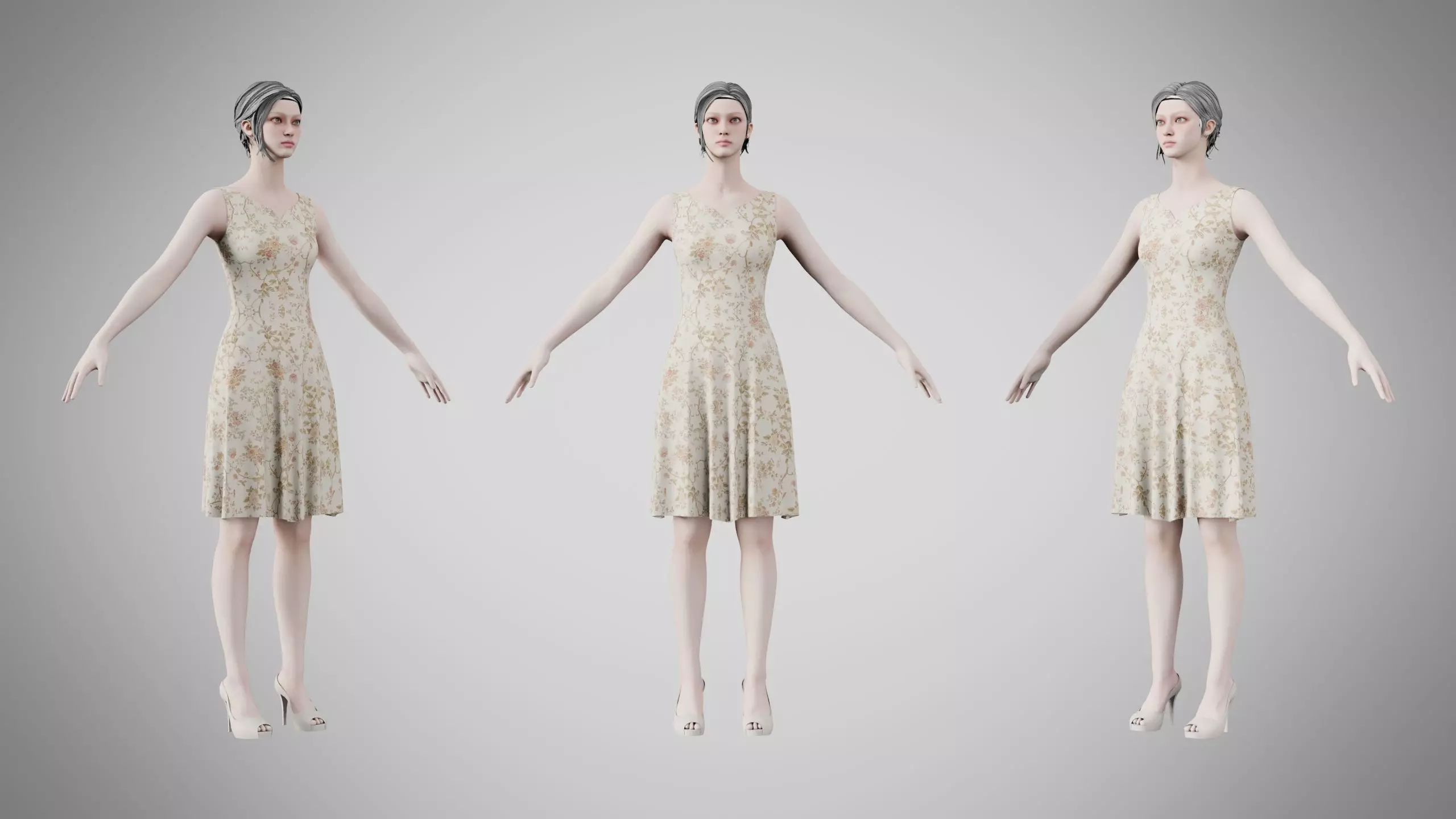 Dress 36 Ivory Garden Brocade v2 Low-poly 3D model
