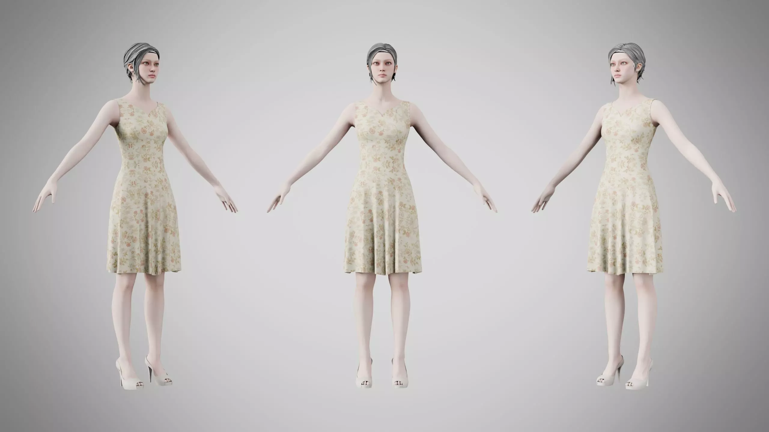 Dress 36 Ivory Garden Brocade Low-poly 3D model