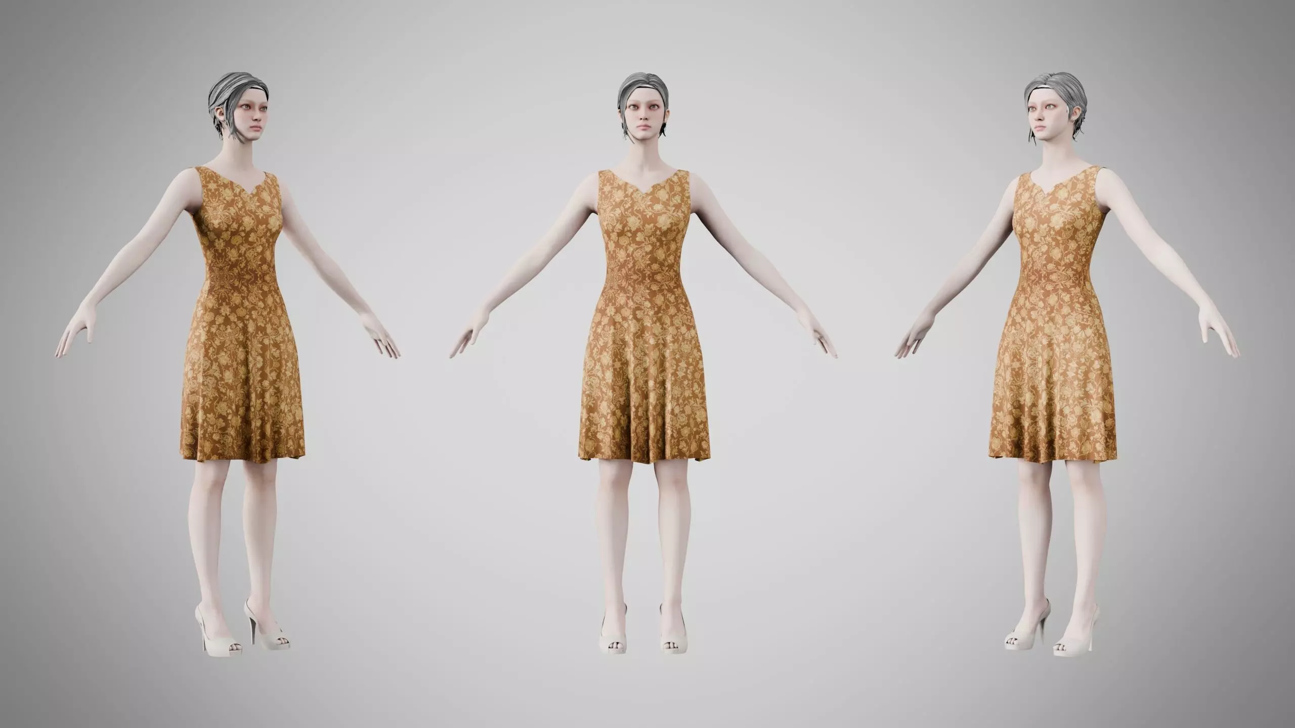 Dress 36 Amber Bloom Brocade v2 Low-poly 3D model